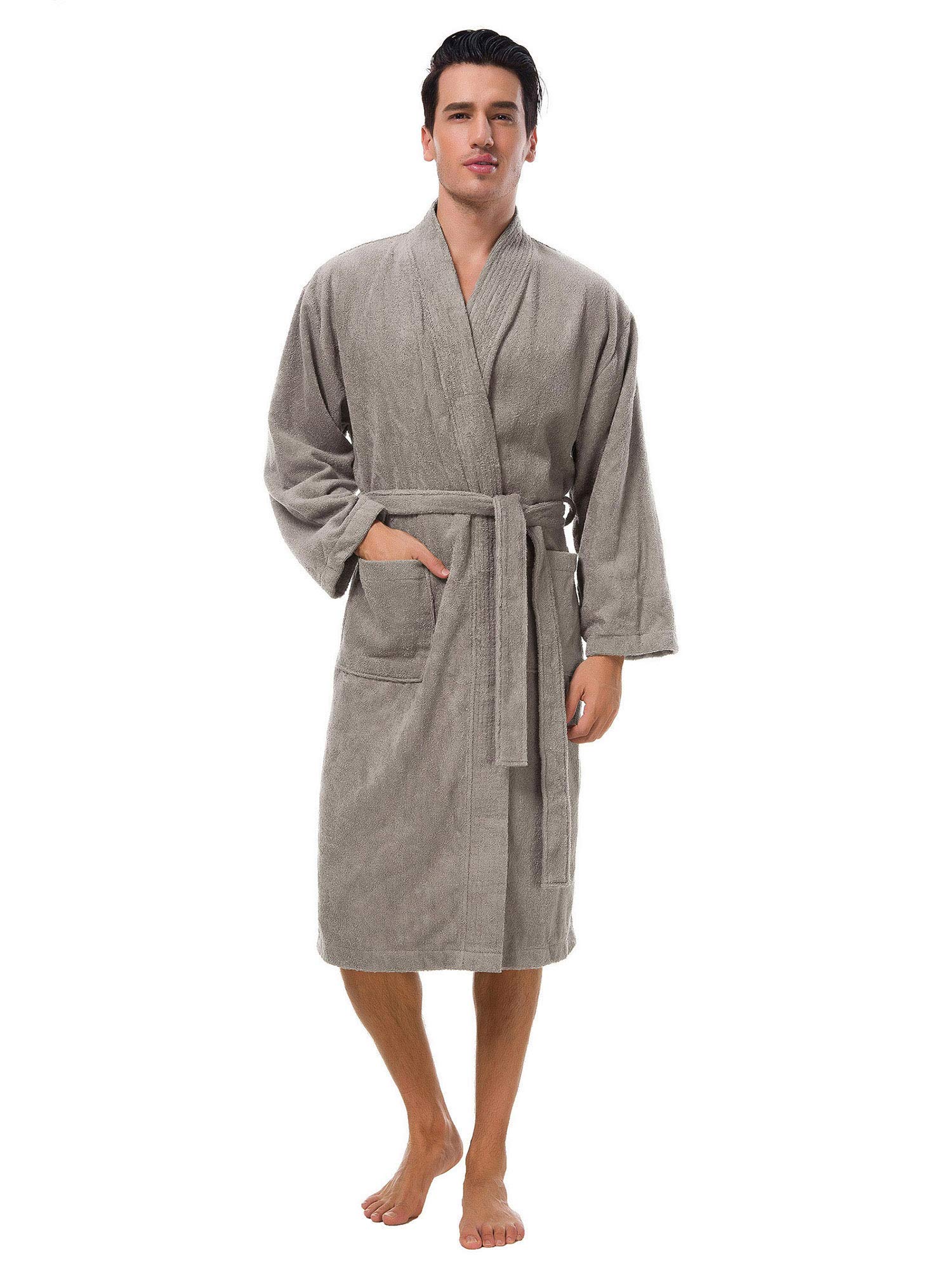 SIORO Men's Terry Cloth Kimono Bathrobe - Soft Cotton Shower Robe, Calf-Length Housecoat for Spa, Hotel & Hot Tub | Perfect for Relaxation, Lounging & After Shower Comfort
