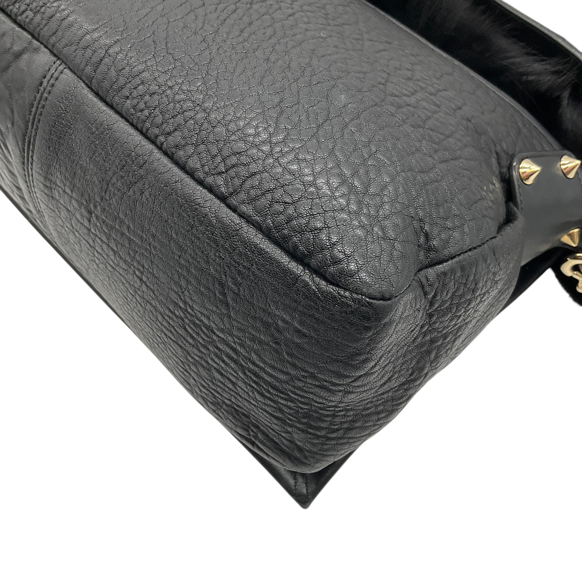 Elena Ghisellini Luxury Black Leather & Fur 3-Way Handbag - Shoulder Bag, Crossbody & Clutch for Women | Perfect for Parties, Weddings & Evening Events