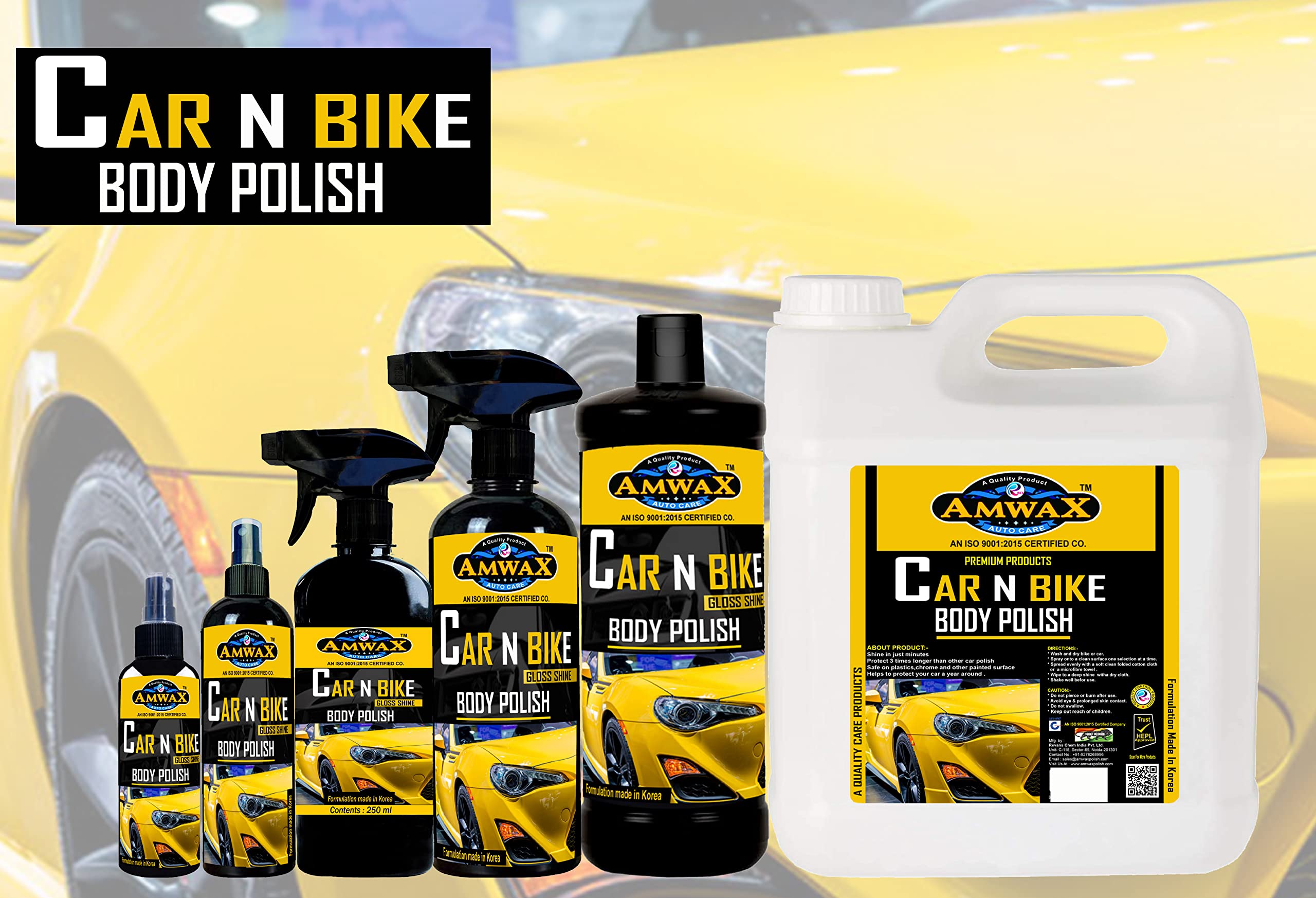 AMWAX All-in-One Car Polish Spray - 500ml for Shine & Protection | Perfect for Cars, Motorcycles & RVs