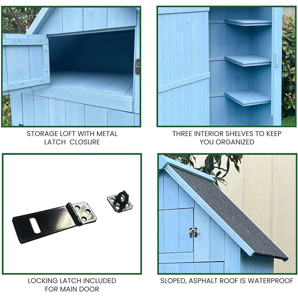 Hanover 8.7 cu. ft. Outdoor Storage Shed with Shelf & Lock - Vertical Wooden Tool Shed for Garden Equipment & Supplies - Durable Backyard Storage Cabinet for Patio, Lawn & Yard Organization