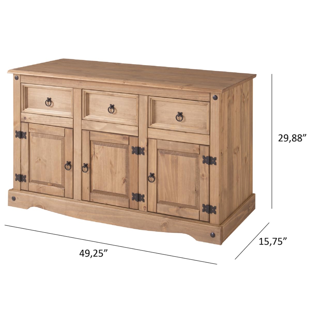Corona Sideboard Buffet with 3 Doors & 3 Drawers - Solid Wood Storage Cabinet, Cupboard Console Table for Living Room, Kitchen Island, Dining Room & Hallway - Perfect for Home Organization & Stylish Storage (Brown)