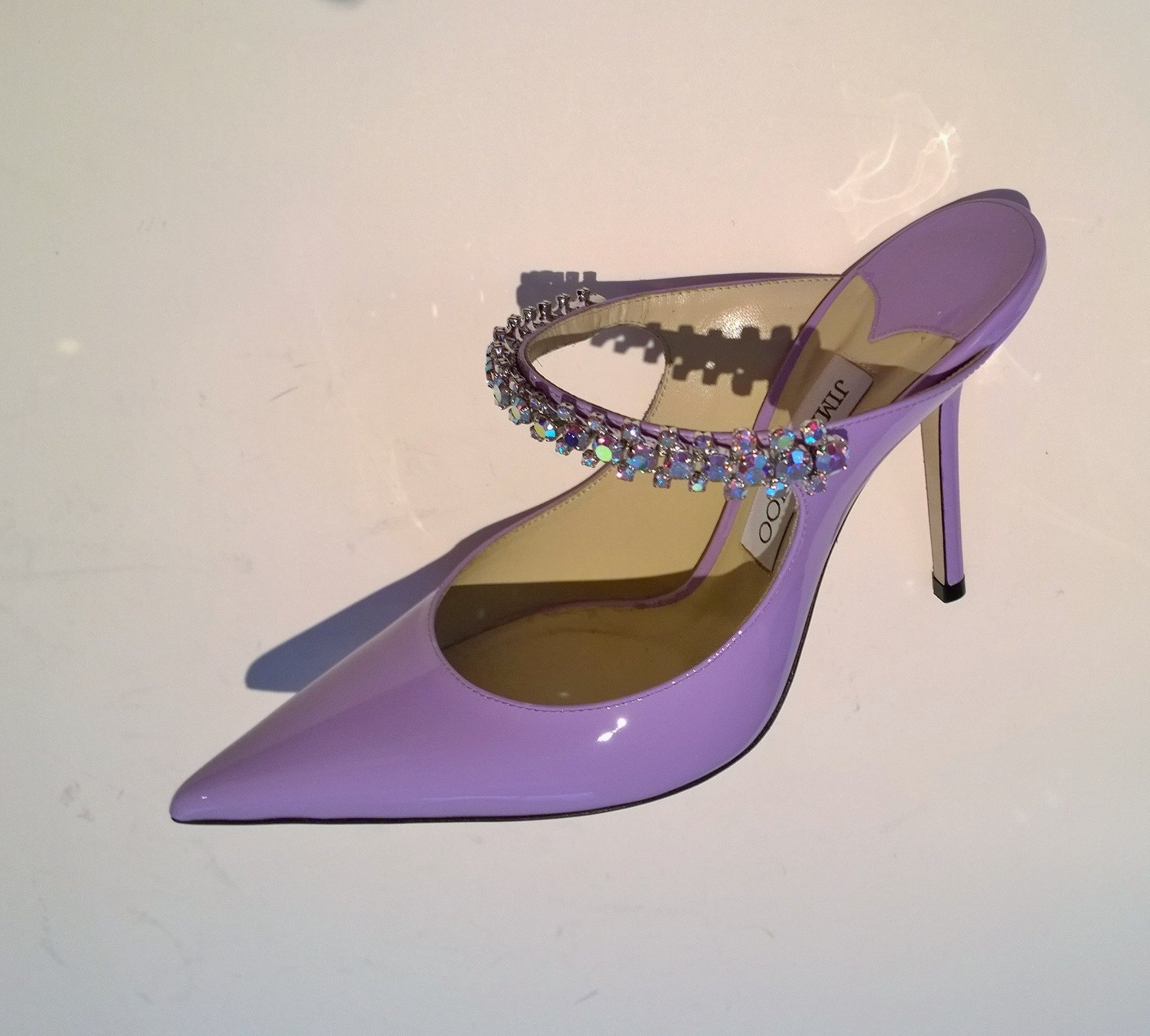 Jimmy Choo Bing 100 Wisteria Aurora Lavender Patent Leather Heels Mules - Elegant Women's Dress Shoes for Weddings, Parties & Special Occasions