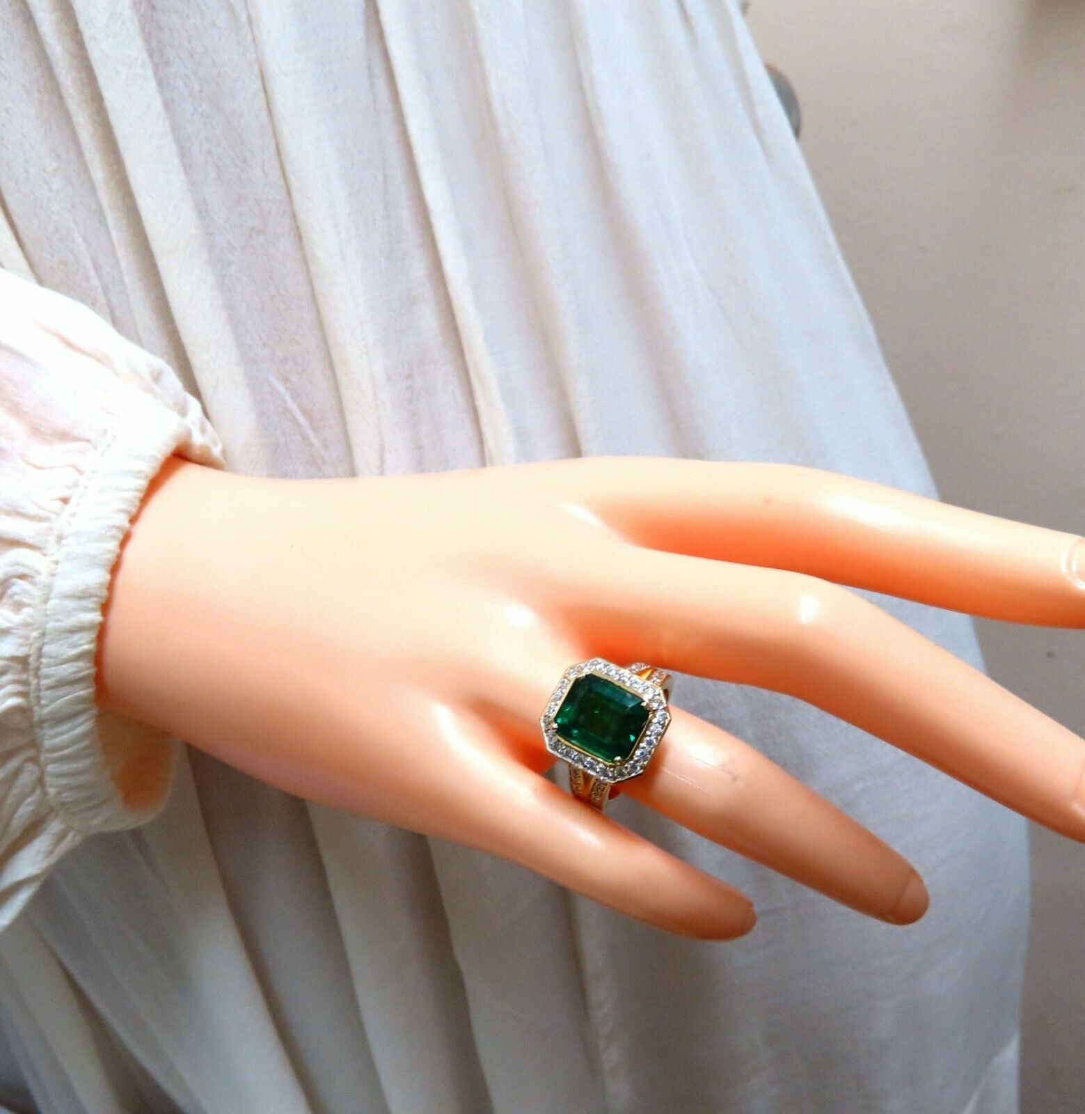 GIA Certified 5.12ct Natural Green Emerald Diamond Ring in 14K Gold - Elegant Engagement & Wedding Jewelry for Women