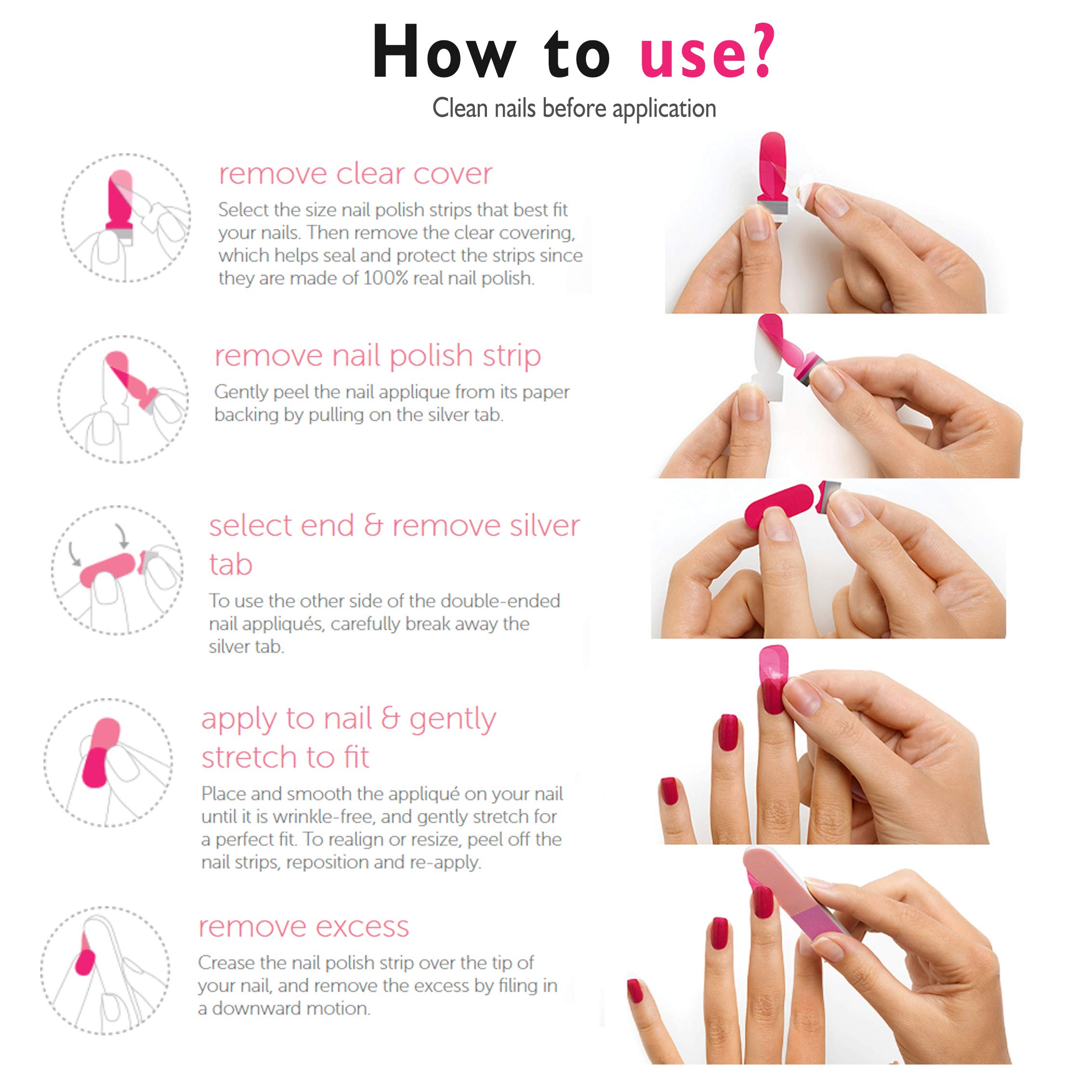 Noymi Nail Patch Stickers - 22 Pcs Pink Nail Art Decals for Beautiful Manicures | Waterproof Nail Decorations for Parties, Weddings & Everyday Wear