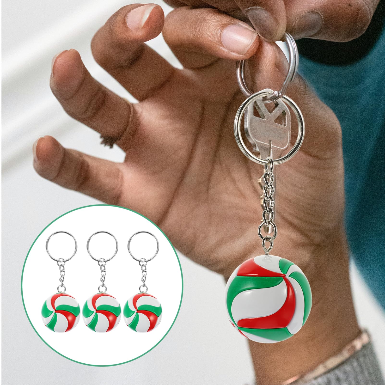 KALLORY 3-Pack Leather Volleyball Keychains - Sporty Keyrings for Volleyball Fans, Women & Men - Perfect for Team Gifts, Party Favors, and Game Day Accessories