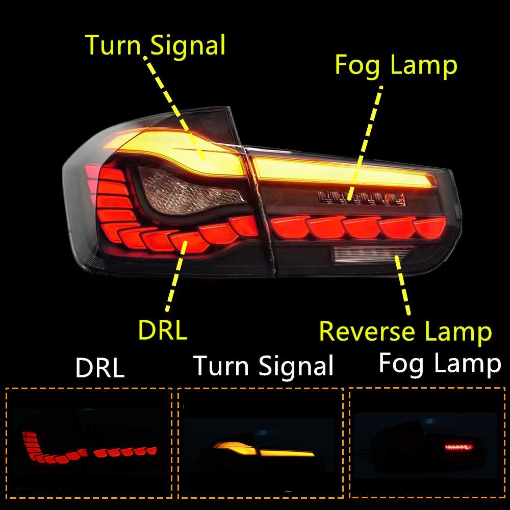 Ingenuity Time LED Tail Lights Sequential Turn Signals for 2012-2018 BMW F30 F35 F80 M3 - Dynamic Start Up Animation Rear Light Assembly (Black) | Perfect Upgrade for Night Driving & Car Shows