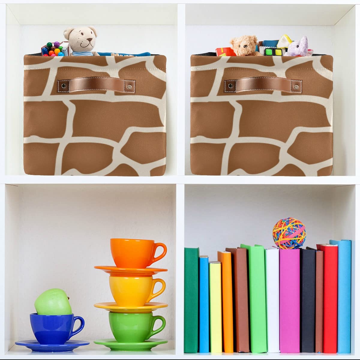 Collapsible Waterproof Canvas Storage Basket with Handles - Giraffe Print Rectangle Bin for Nursery Toys, Books & Home Organization | Perfect for Closet, Shelves, Bedroom & Living Room Storage Solutions