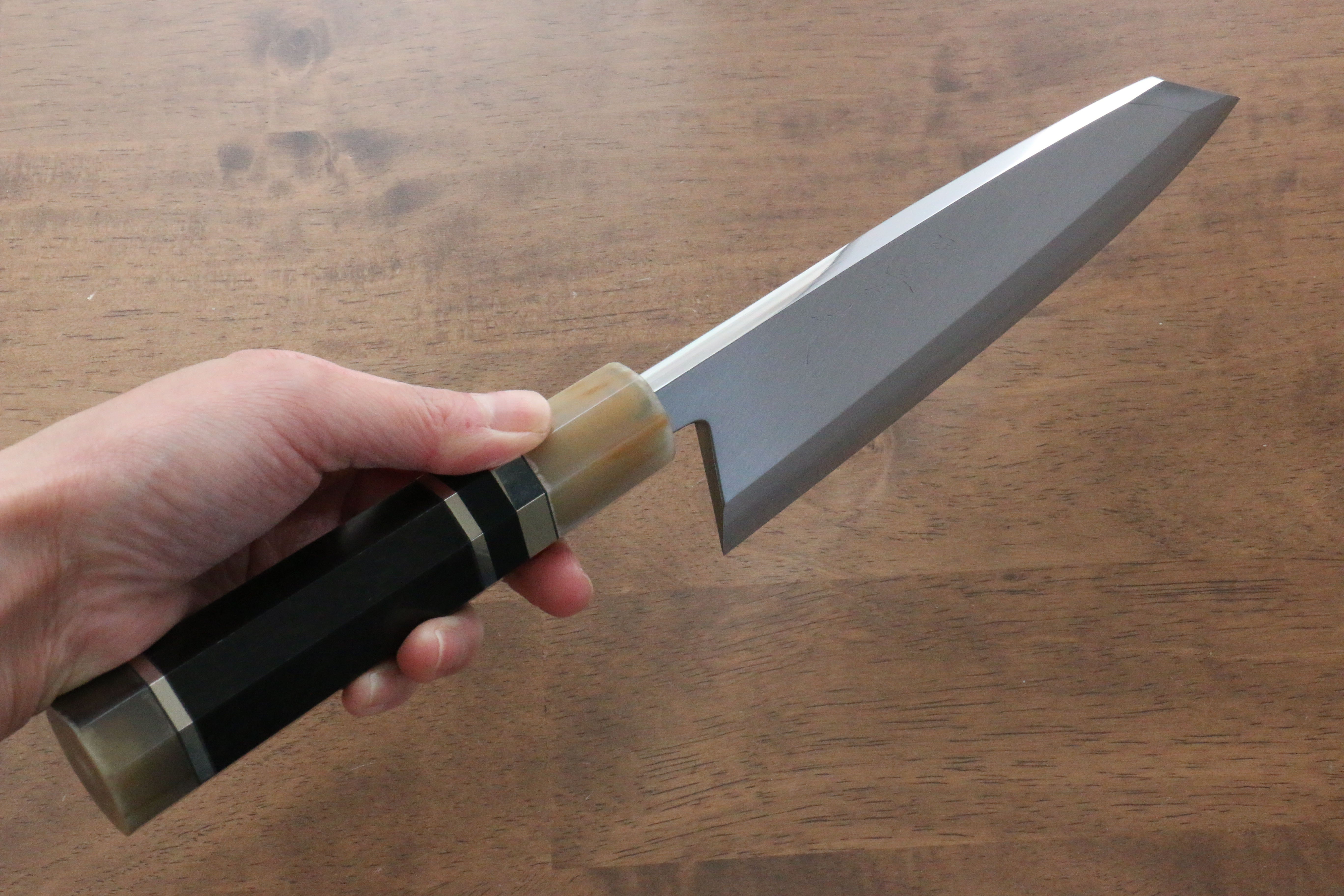 Jikko Shiko White Steel Kiritsuke Deba Knife 180mm - Ebony Wood Handle with Double Ring - Professional Japanese Kitchen Knife for Sushi, Fish Filleting & Meat Cutting