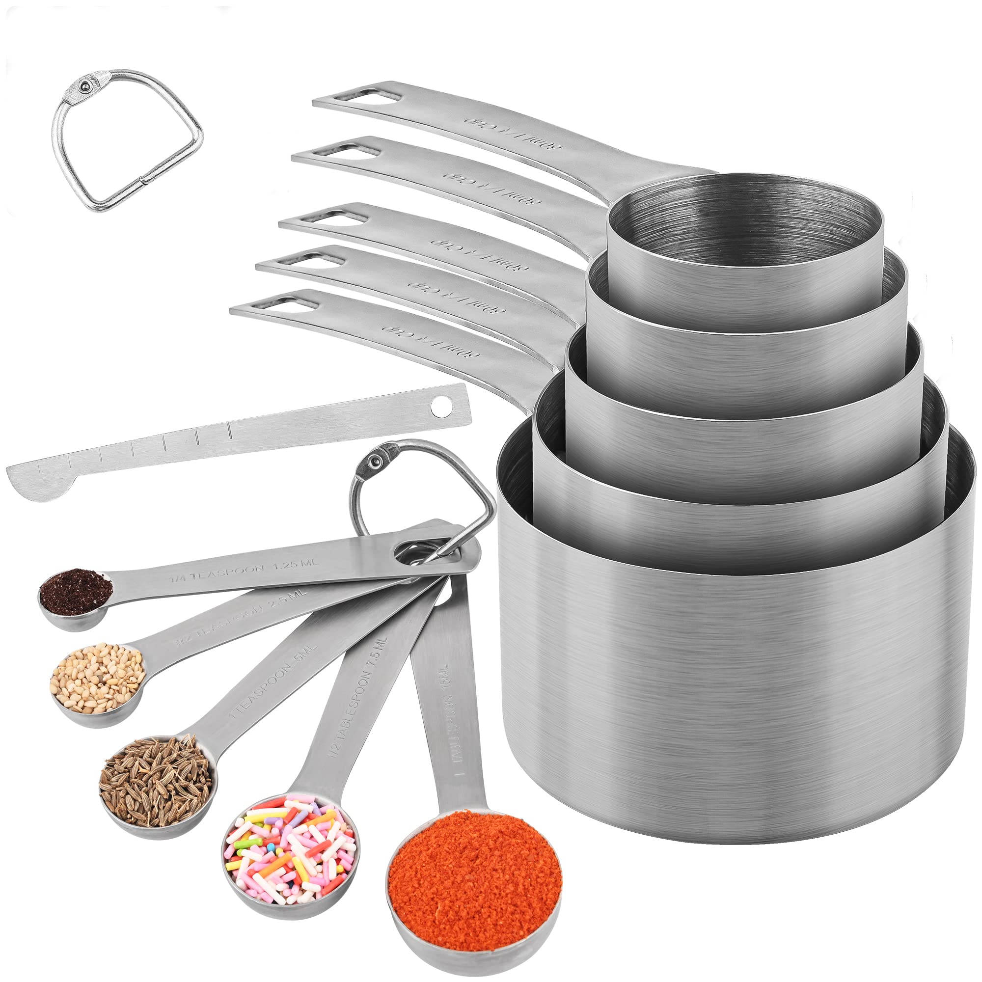 **11-Piece Stainless Steel Measuring Cups and Spoons Set - 18/8 (304) Metal Kitchen & Baking Tools for Dry & Liquid Ingredients - Includes 5 Cups, 5 Spoons & 1 Leveler - Perfect for Cooking, Baking & Meal Prep**