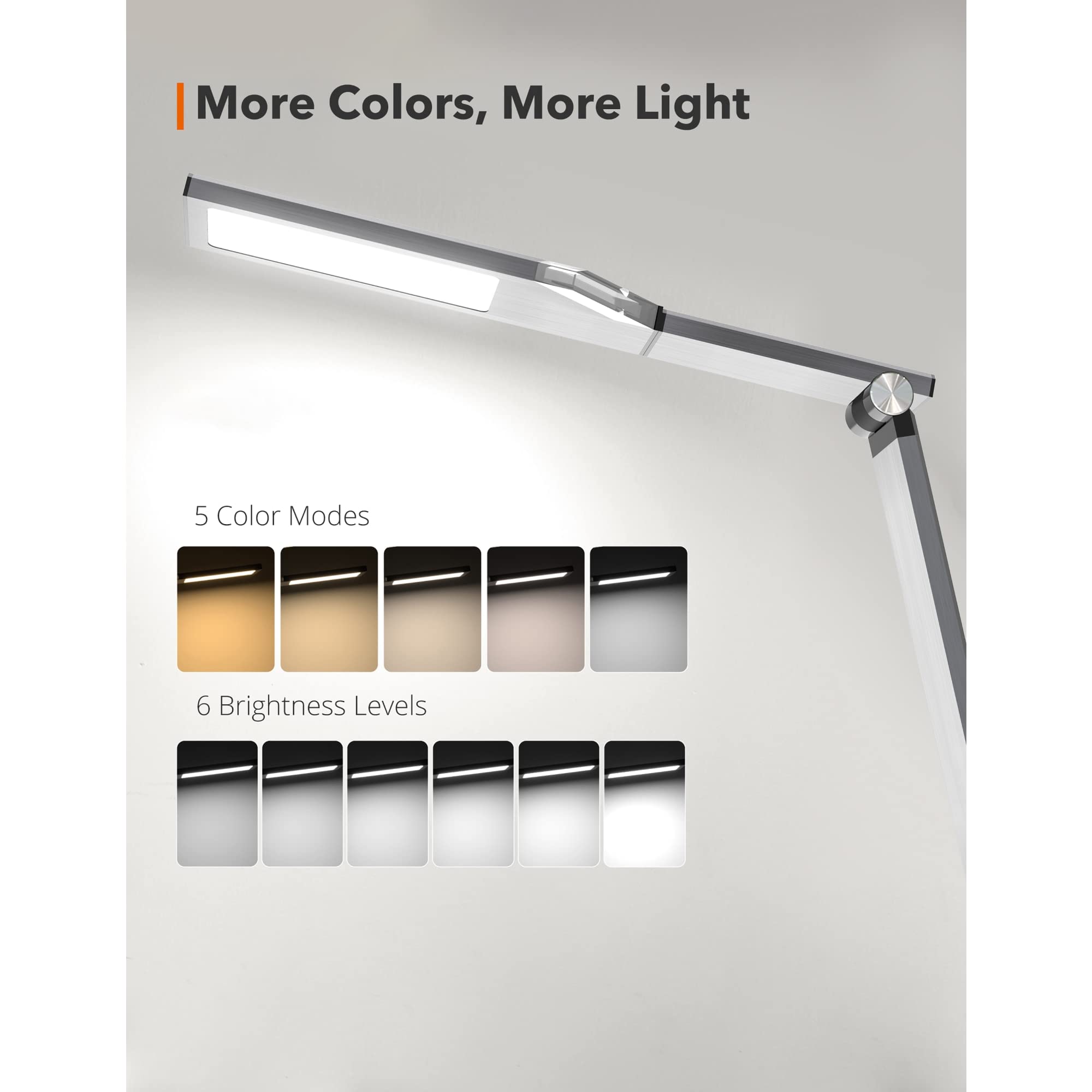 WorkPro™ LED USB Desk Lamp with Wireless Charger & Timer - 17.5 Inch Adjustable Office Light, Brushed Metal Gray - Perfect for Home Office, Study, Reading & Nightstand Use