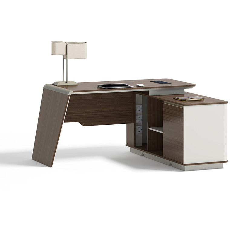ANDERS Executive Desk with Reversible Return - 1.4M Modern Office Desk in Hazelnut & Beige | Home Office Furniture for Professionals & Remote Workers