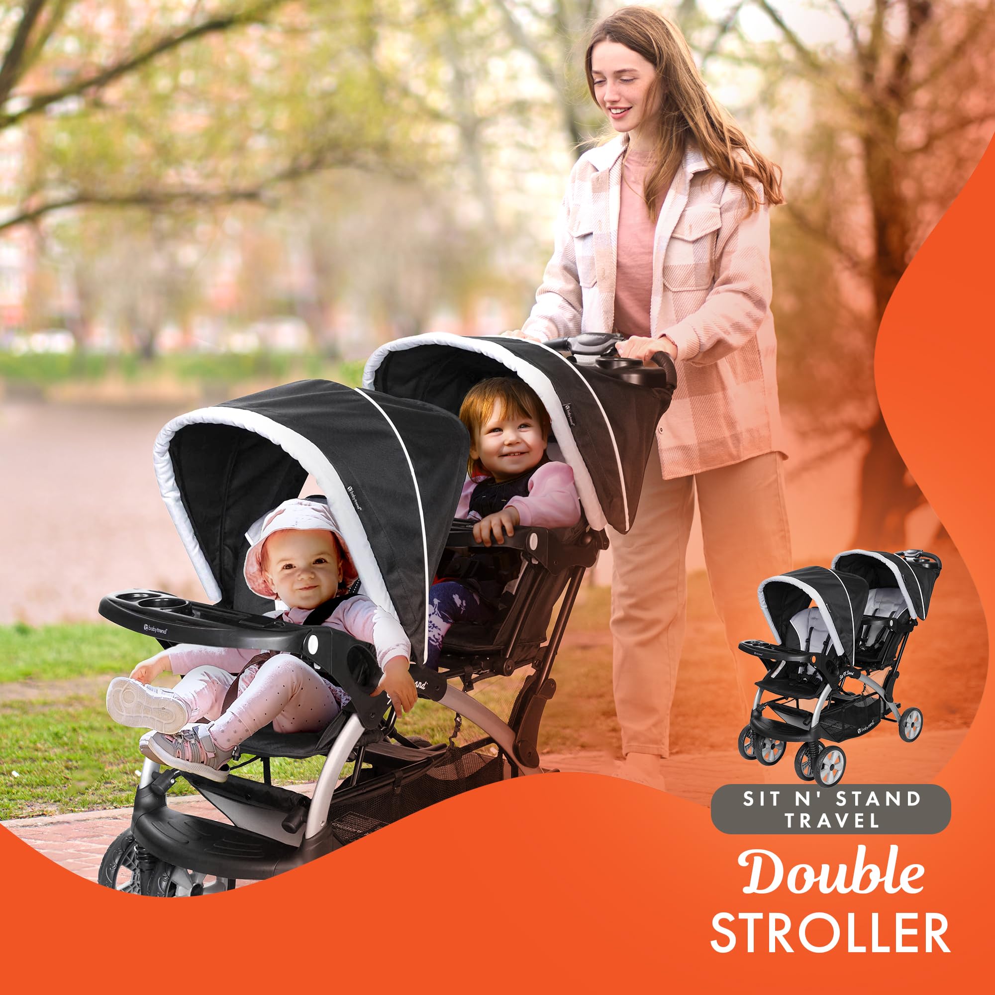 Baby Trend Double Stroller & Car Seat Combo for Infants & Toddlers - 2-Piece Travel System in Stormy | Perfect for Twins, Siblings & Daycare Outings