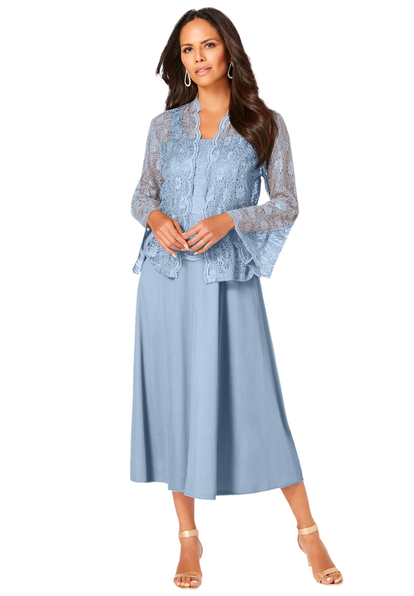 Roaman's Women's Plus Size Glitter & Lace Jacket Dress Set - Elegant Formal Outfit for Weddings, Parties & Special Occasions