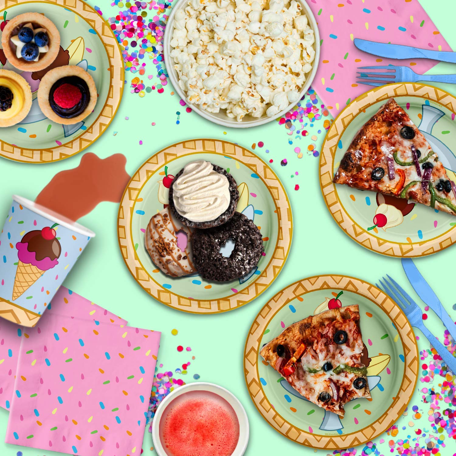 Ice Cream Party Decorations Kit for 16 Guests - Complete Birthday Party Supplies Set with Plates, Napkins, Cups & Sprinkles | Perfect for Ice Cream Shop Themed Celebrations, Kids Birthdays & Summer Parties