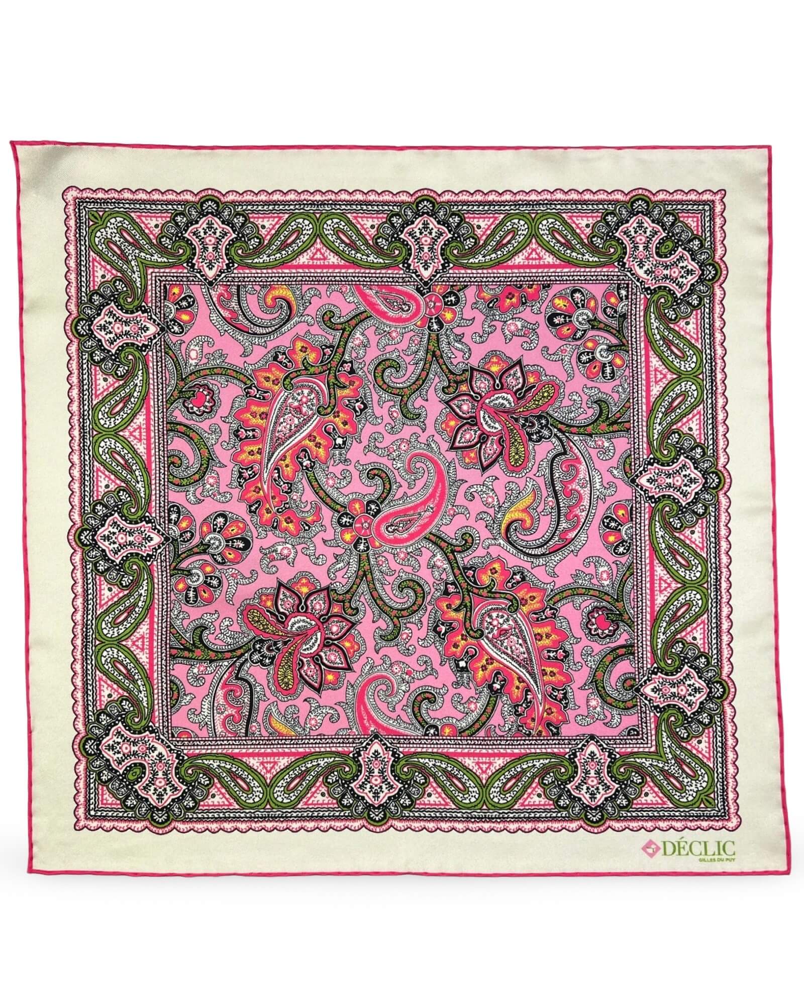 DÉCLIC Bulwark Paisley Pocket Square for Men - Stylish Pink Silk Handkerchief for Suits, Weddings & Formal Events