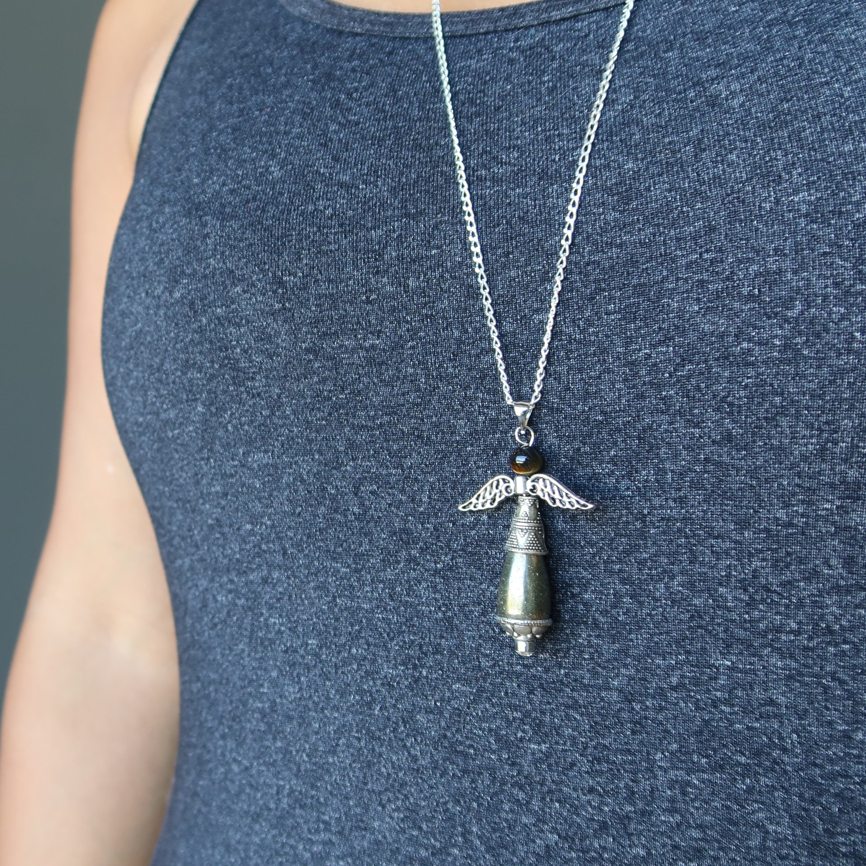 Pyrite Necklace for Women - Radiant Gold Angel Pendant with Natural Gemstone, Elegant Jewelry Gift for Birthday, Anniversary & Special Occasions | Perfect for Everyday Wear & Spiritual Healing