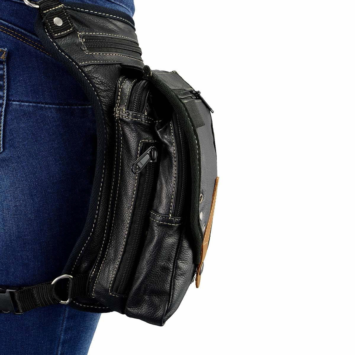 Milwaukee Leather MP8899 Conceal Carry Thigh Holster Bag - Black Leather Waist Belt for Pistol & Accessories - Perfect for Hiking, Travel & Outdoor Activities