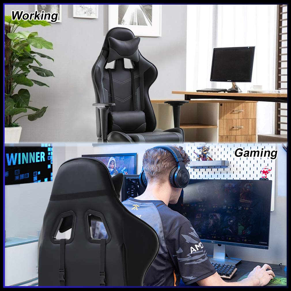 Ergonomic High-Back Office Chair - PU Leather Executive Desk Chair with Lumbar Support & Swivel Base - Perfect for Home Office, Gaming & Computer Work (Grey)