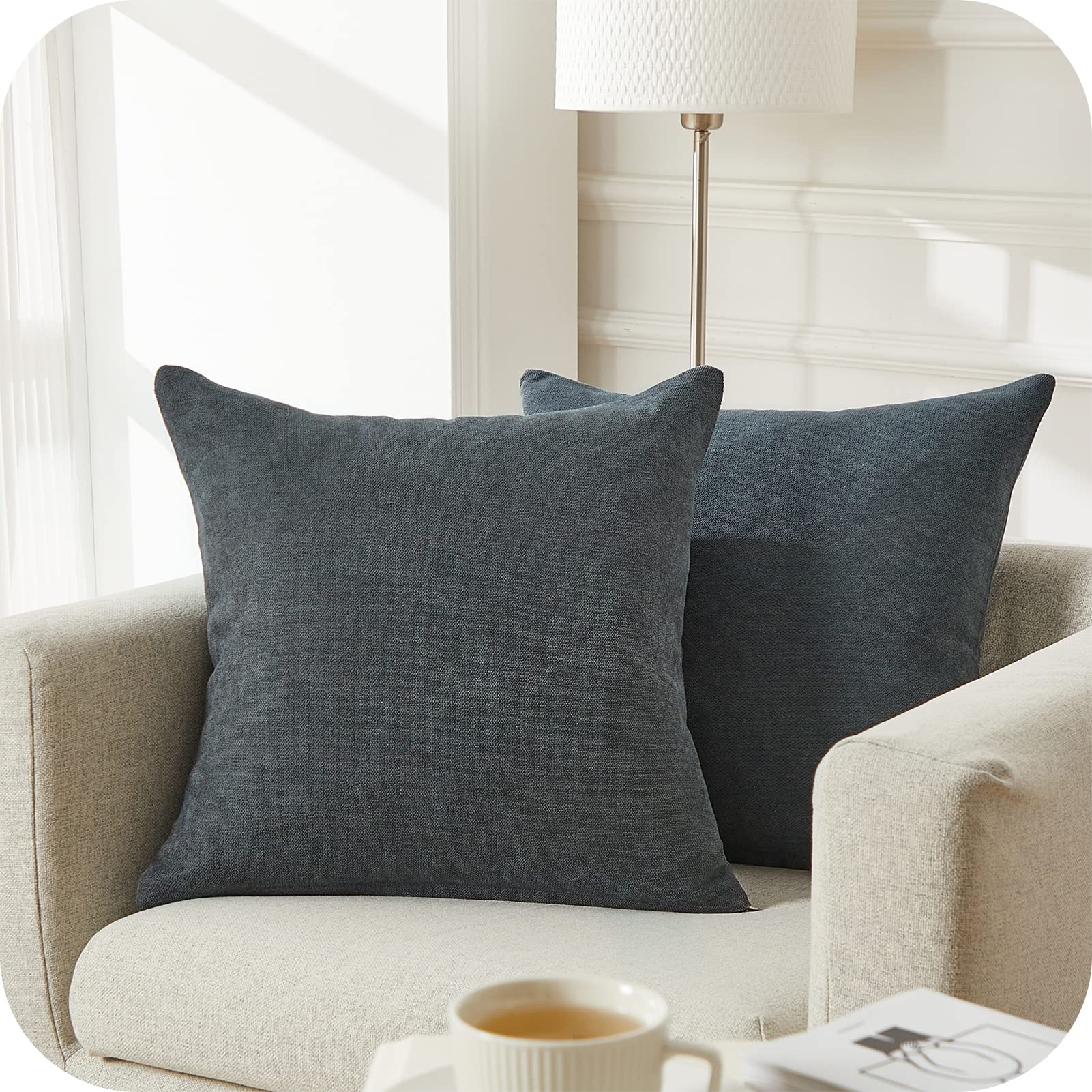 Premium 18x18 Inch Square Decorative Throw Pillow Covers - Soft Chenille Fabric for Sofa, Bed & Outdoor Use - Set of 2 Dark Grey Cushion Covers - Perfect for Living Room, Patio & Home Decor