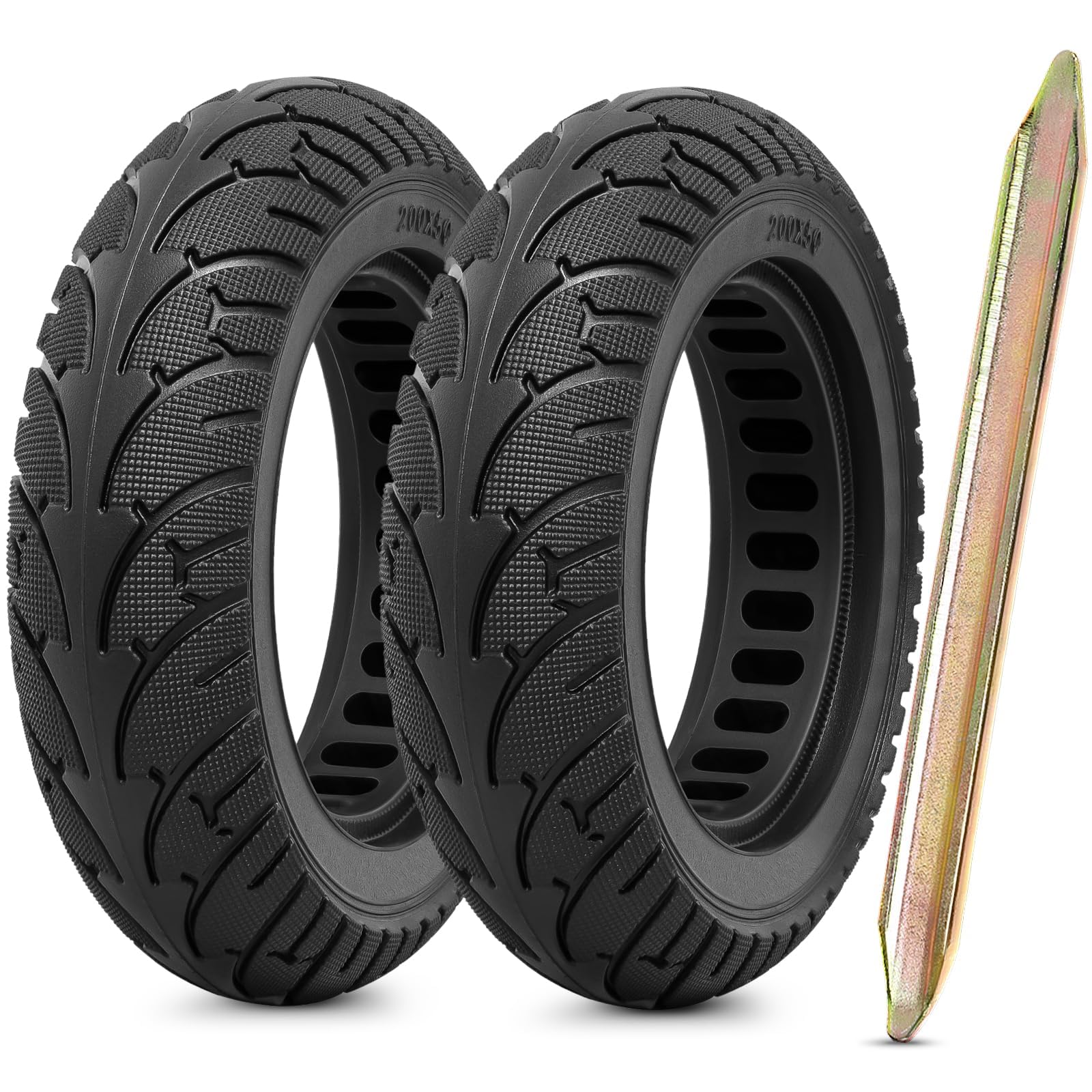 2Pcs 200x50 Solid Rubber Tires - 8 Inch Electric Scooter Wheels Replacement for Front/Rear - Compatible with 200x50 E-Scooter Tires (P-T005) - Perfect for Commuting, Urban Travel & Last-Mile Delivery