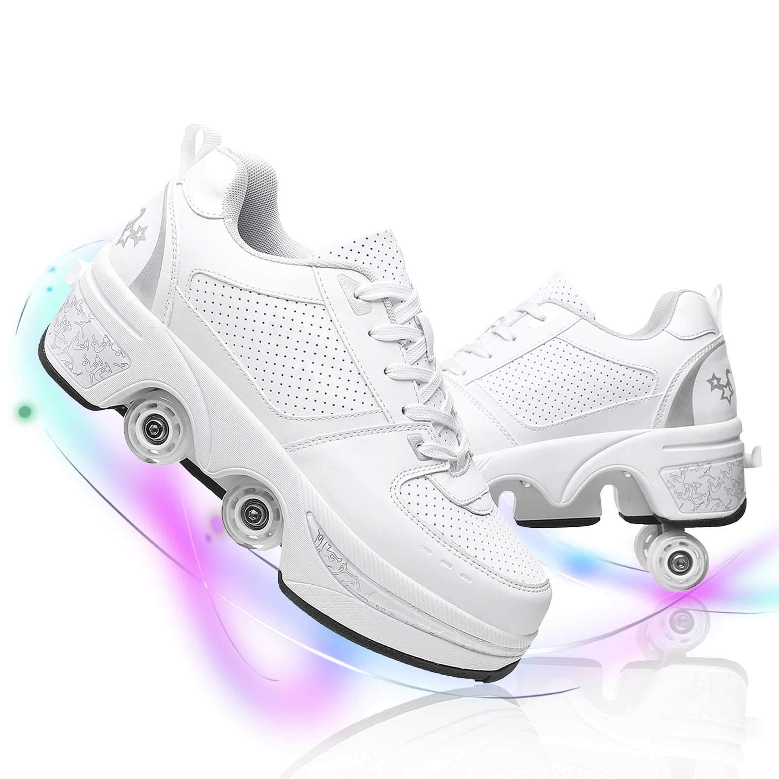 LMHX 2-in-1 Roller Skates for Boys & Girls - Adjustable Inline Skates with Hidden Wheels for Kids & Adults - Comfortable Breathable Parkour Shoes for Outdoor Sports, Fitness & Daily Walking