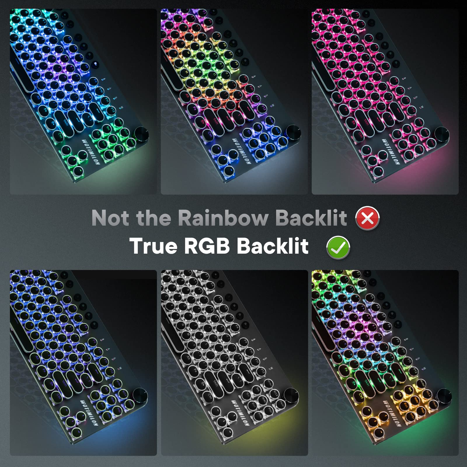 Retro Mechanical Keyboard - Wireless, RGB, Clicky Switches for Gaming & Typing