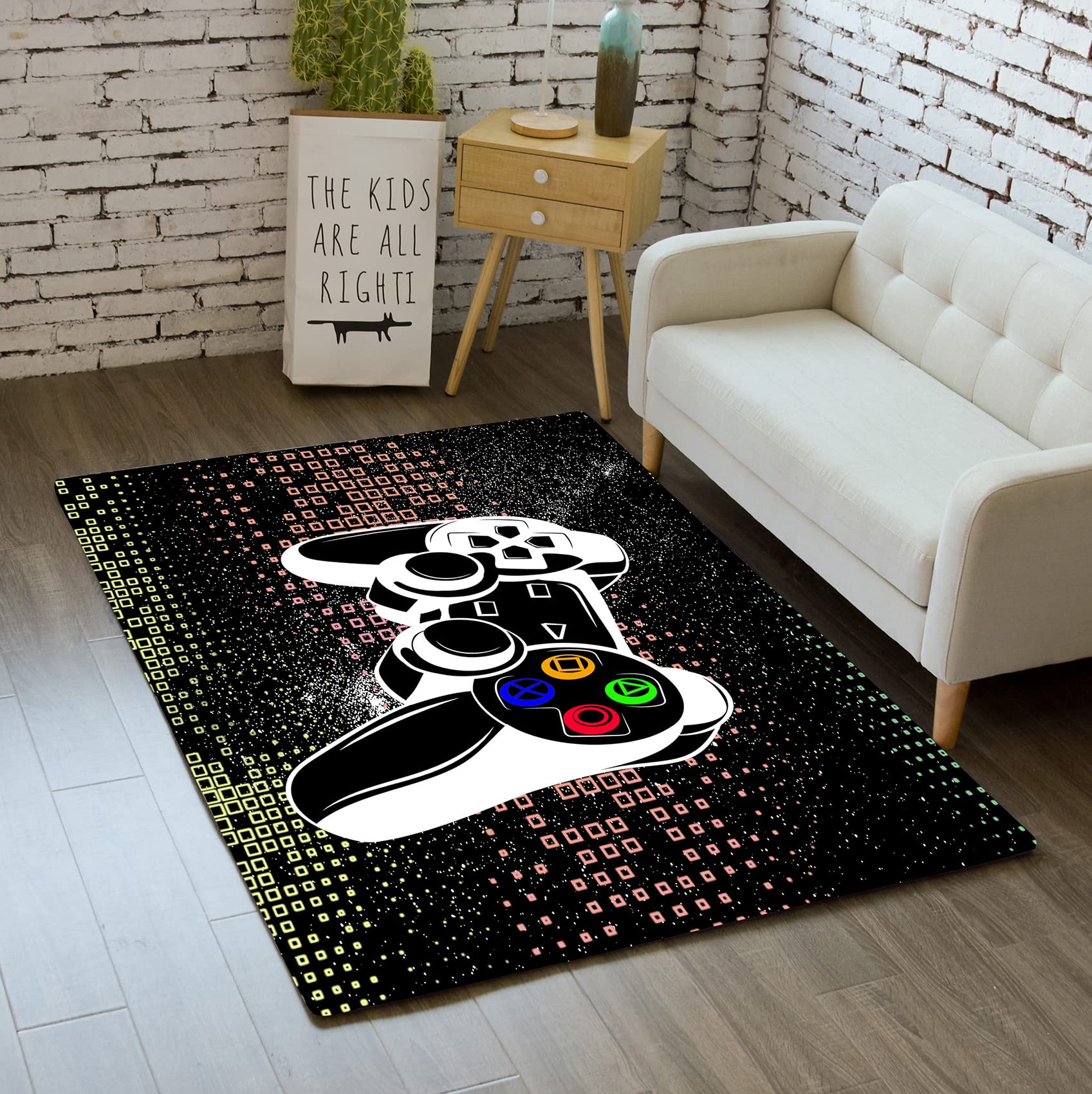 3D Printed Video Game Controller Carpet - Black Gamepad Design Area Rug for Boys & Teens - 70