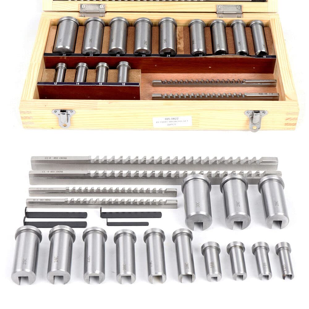 22 PCS Metric Keyway Broach Set - Professional Metal Processing Kit for Milling Machines with Ferrule Bushing Gaskets | Industrial Tools for Metalworking, CNC Machining & DIY Projects