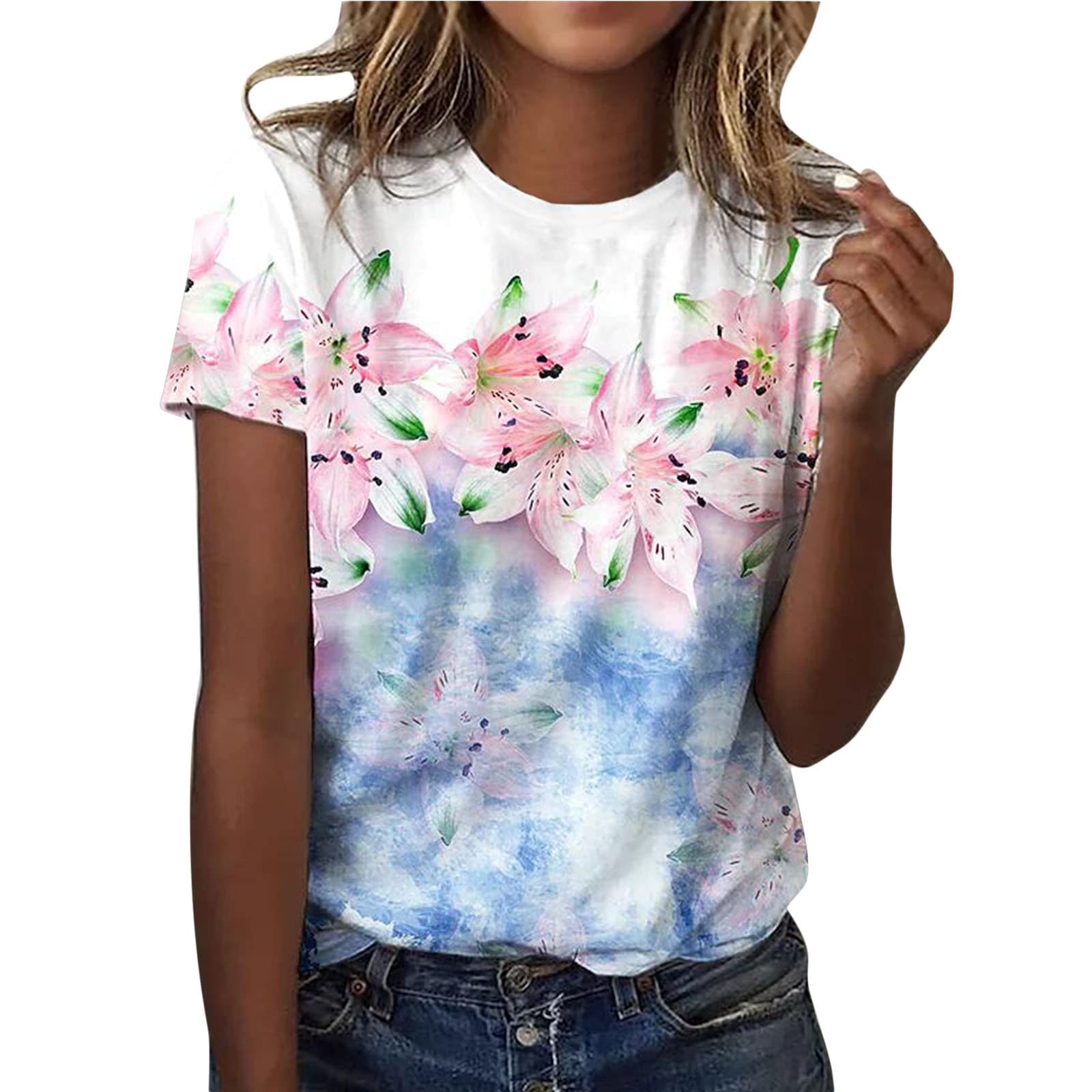 Stylish Plus Size Women's Summer T-Shirts - Floral Printed Short Sleeve Blouse Tops for Casual Wear | Loose Fit Comfortable Cotton Shirts for Beach, Vacation & Everyday Outfits