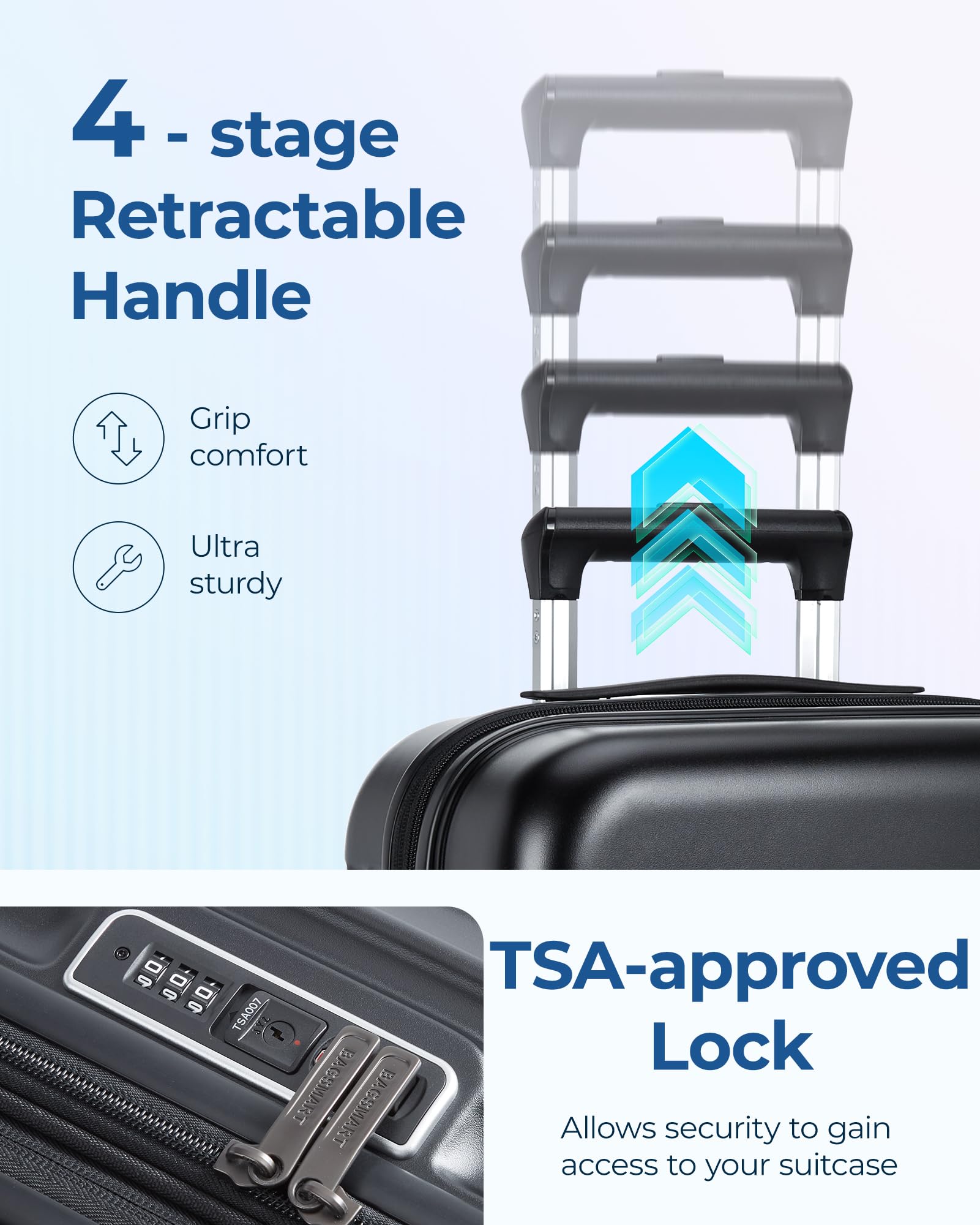 BAGSMART 20 Inch Expandable Hardside Spinner Luggage - Lightweight PC Carry-On Suitcase with TSA Lock, Airline Approved for Women Travel (Black) - Perfect for Business Trips, Weekend Getaways & Air Travel