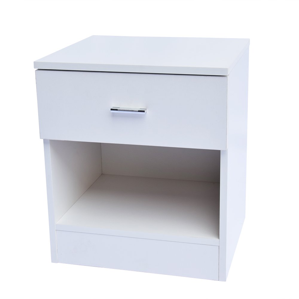 Modern White Wood Nightstand with Drawer - Small Bedside Table for Bedroom, Living Room & Small Spaces - Compact End Table with Storage Shelf for Home Decor & Organization