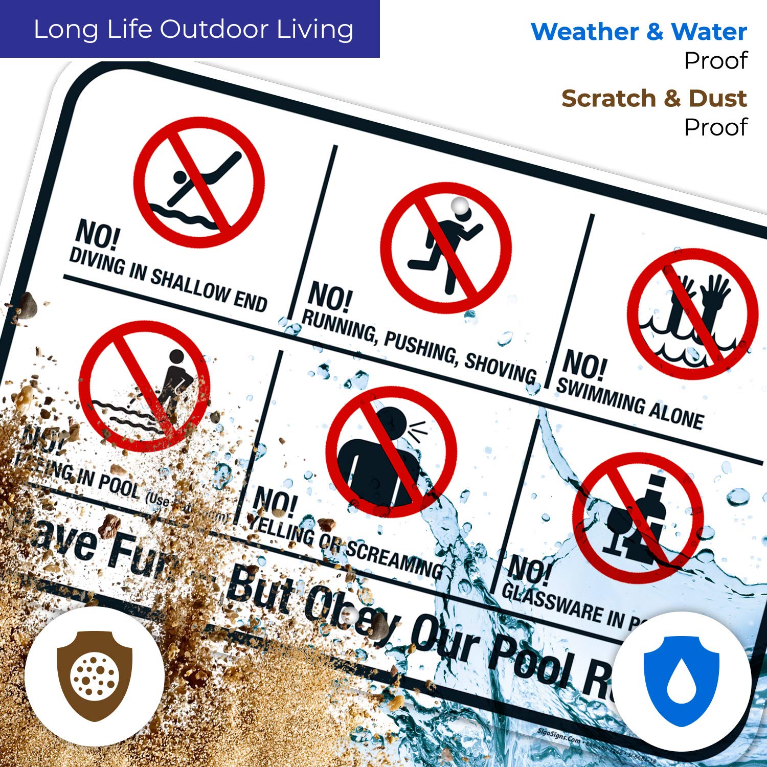 Pool Rules Sign - 12x18 Inches Rust-Free .063 Aluminum, Fade-Resistant Backyard Sign for Swimming Pools, Made in USA - Ideal for Residential & Public Pools, Spas, Water Parks