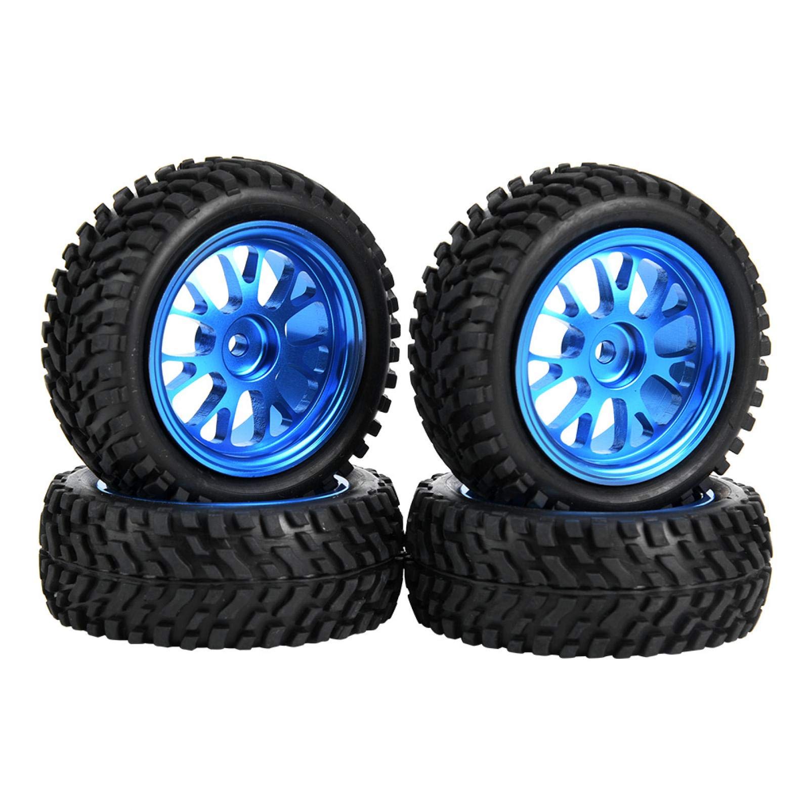 Voluxe RC Car Tires with Y-Shaped Rims - Blue Metal Wheels for WL A979 1/18 Scale RC Crawler - Durable Off-Road Performance for Racing & Rock Crawling Adventures