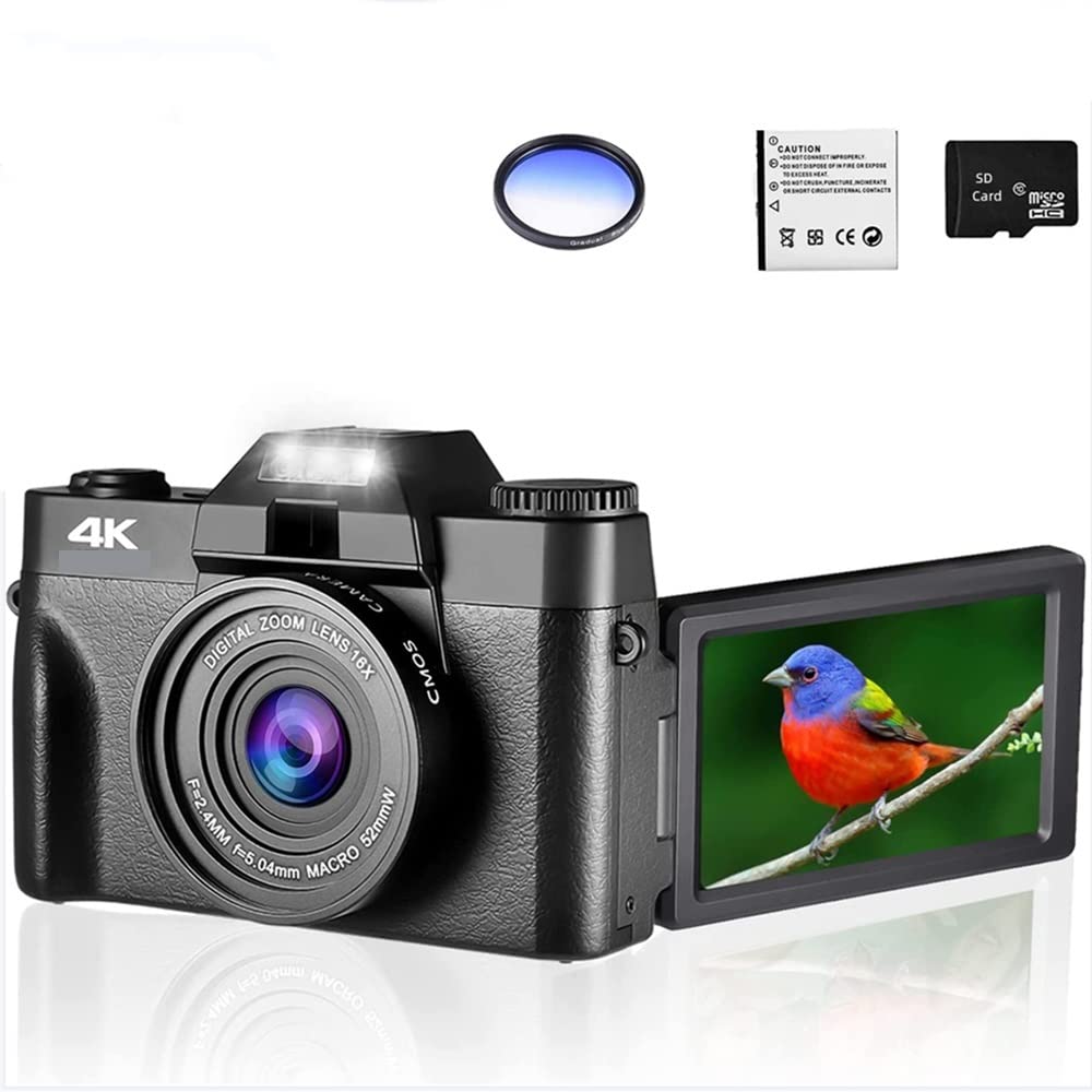 AUBEST 4K Digital Video Camera Camcorder - 48MP, 16X Zoom, Wide Angle, Auto Focus, Face Detection for Vlogging, YouTube, Photography & Webcam (Includes 32GB TF Card & Filter) - Perfect for Travel, Events, Live Streaming & Content Creation