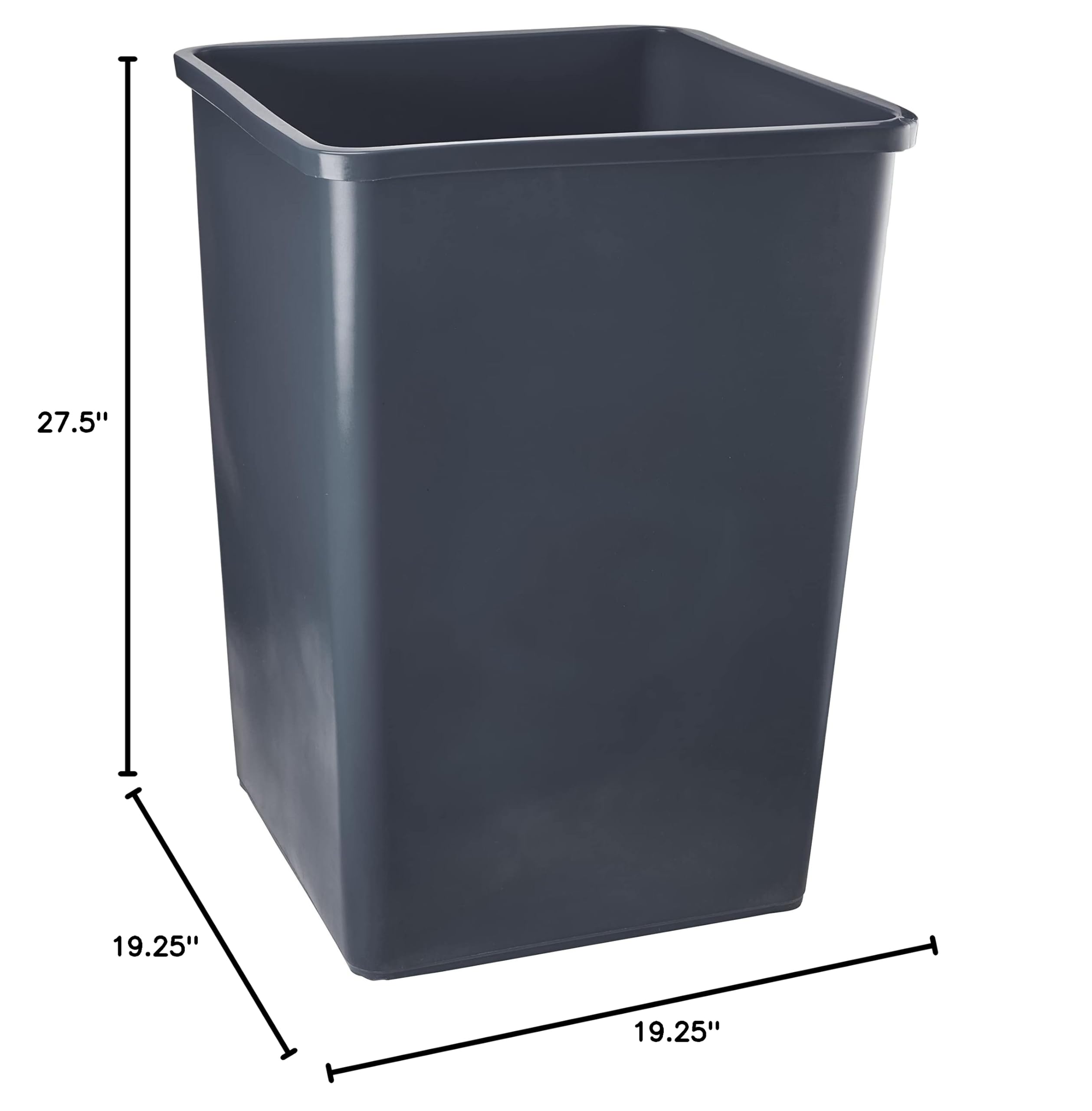 PRO&Family 140 Qt. (35 Gallon/132 Liter) Heavy Duty Gray Square Trash Can - Kitchen Garbage Bin, Recycling Waste Container for Home, Office, Restaurant & Outdoor Use