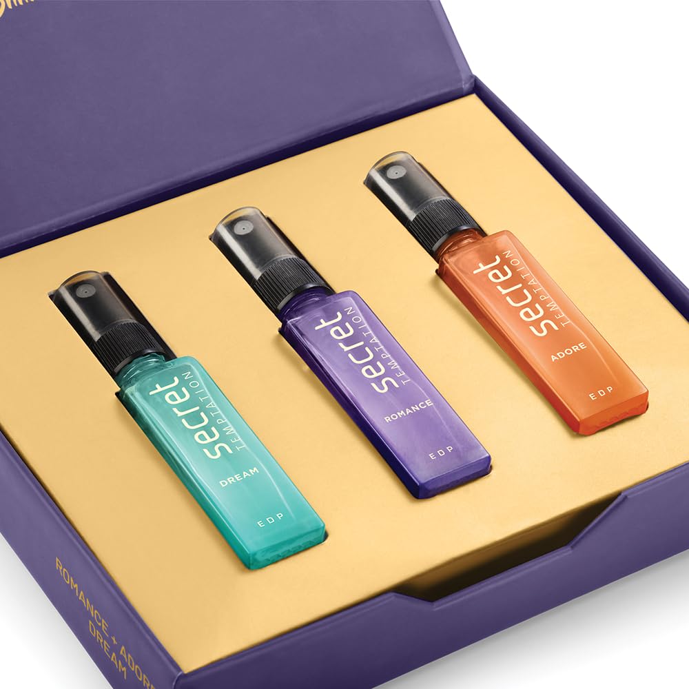 Secret Temptation Women's Perfume Gift Set - Adore, Romance & Dream Fragrances | Long Lasting Floral Scent Perfume Spray (8ml Each) | Perfect for Valentine's Day, Anniversary & Birthday Gifts