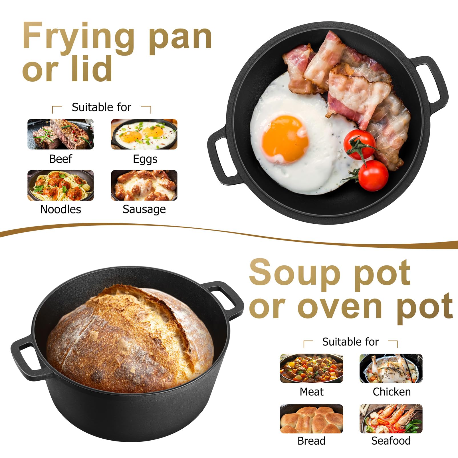 TeamFar 5QT Dutch Oven with Lid - Pre-Seasoned Cast Iron Cookware for Baking Bread, Soups & Stews | Oven, Stove & Campfire Safe | Perfect for Home Kitchens & Outdoor Cooking