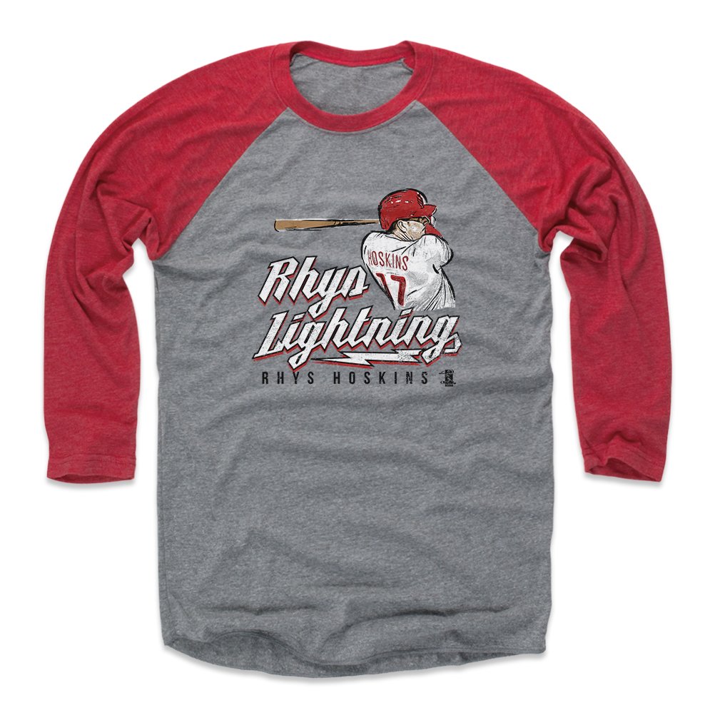 500 LEVEL Rhys Hoskins 3/4 Sleeve Raglan Baseball T-Shirt - Official MLB Player Jersey Style for Phillies Fans | Perfect for Game Day, Tailgating & Sports Apparel Collection