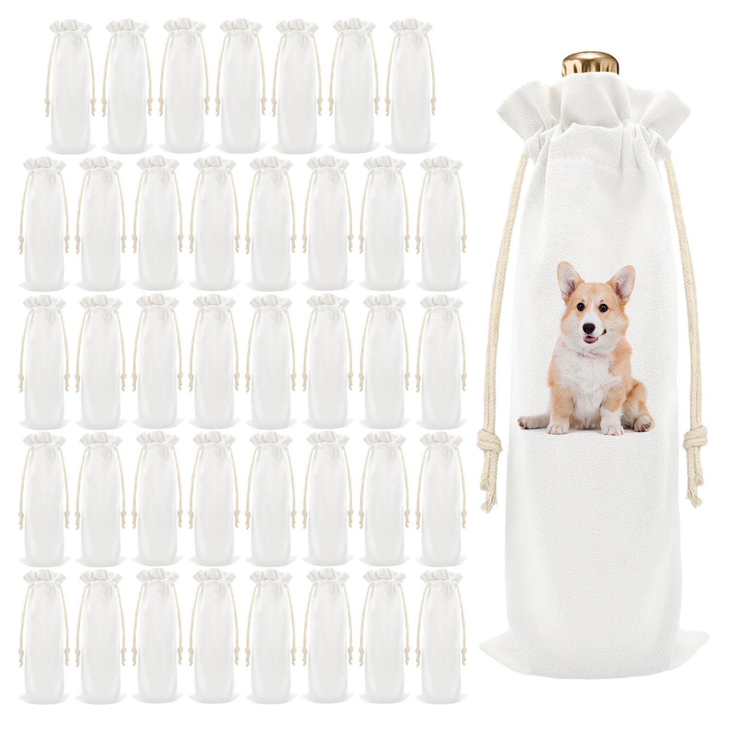 40 Pack Sublimation Wine Bottle Bags Bulk - Blank Canvas Drawstring Gift Bags for DIY Heat Transfer Vinyl - Perfect for Halloween, Christmas, Wedding Favors & Party Decorations