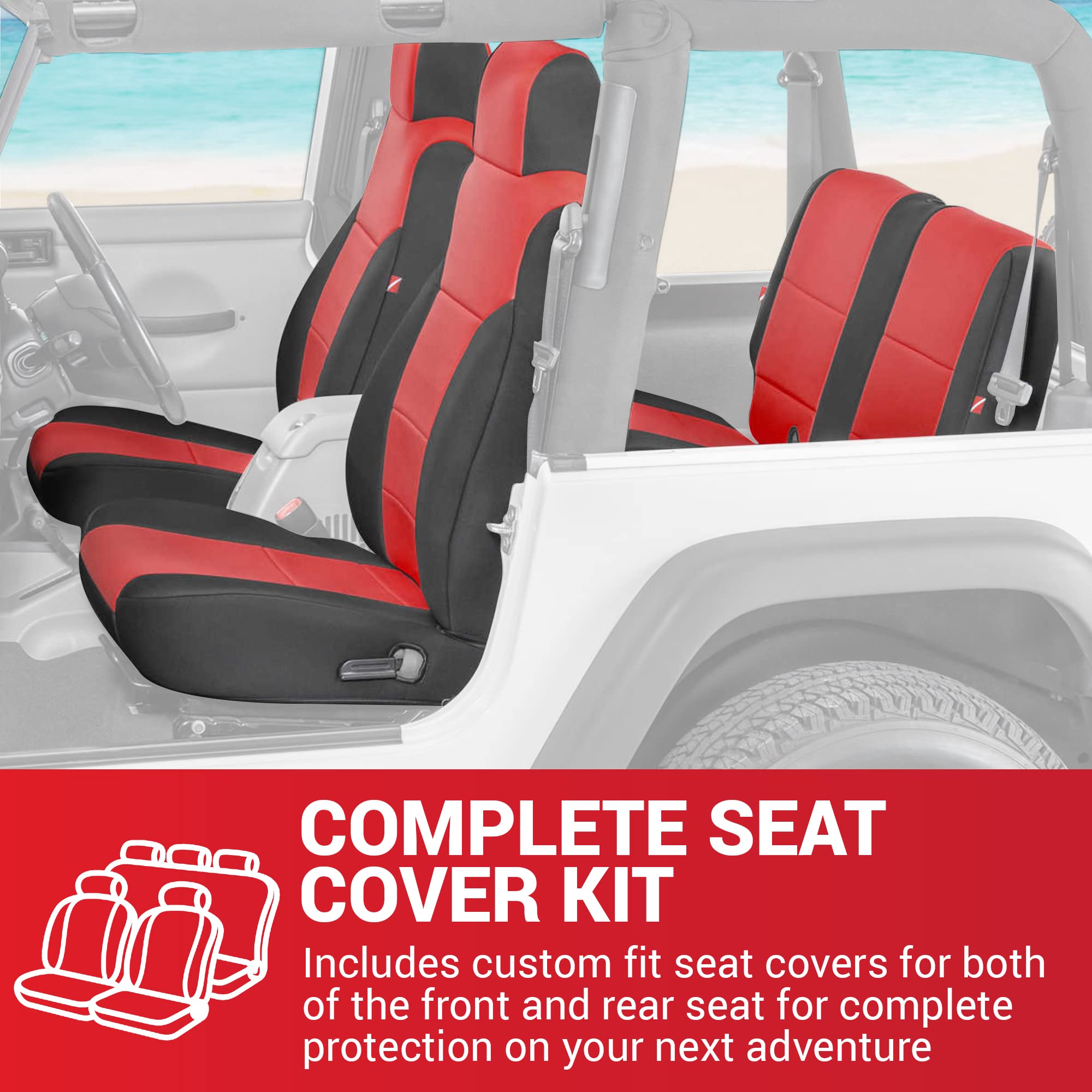 **Diver Down Neoprene Seat Cover Set - Waterproof Custom Fit for Jeep TJ Wrangler 1997-2006 - Front & Rear Seat Covers with Soft Padded Cushion - Thermal Resistant (Black) - Perfect for Off-Roading, Camping & Outdoor Adventures**