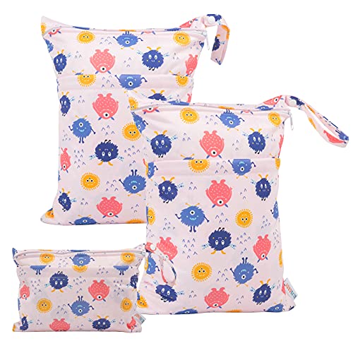 ALVABABY 3-Pack Reusable Waterproof Wet Dry Bags for Baby Cloth Diapers | 2-Pocket Design for Organization | Perfect for Travel, Beach, Pool, Daycare & Gym | Carry Wet Clothes, Swimsuits & Soiled Items | Durable 3L-YX78 Washable Storage Solution for Parents & Active Lifestyles