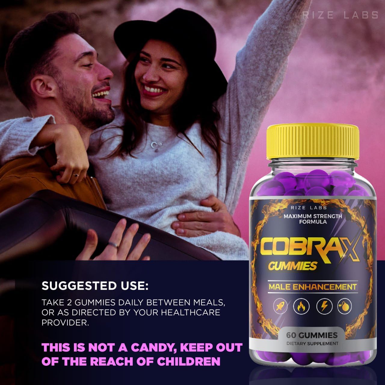 Premium CobraX Male Performance Gummies - Natural Energy & Stamina Booster for Men - 60 Count - Official CobraX Supplement for Enhanced Vitality & Endurance - Perfect for Workouts, Sports & Daily Active Lifestyle