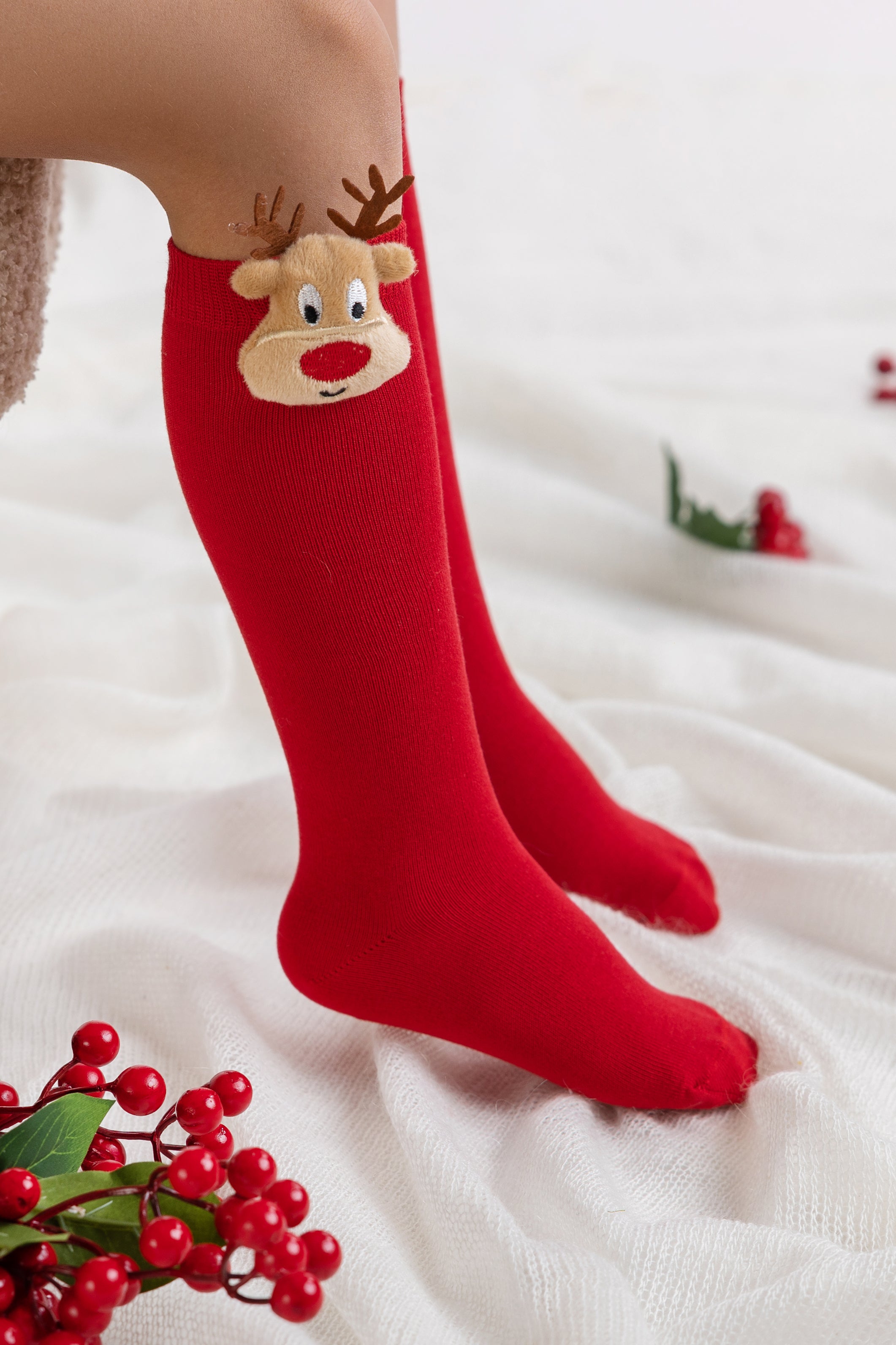 3D Reindeer Knee High Socks for Women - Christmas Novelty Stockings, Warm Winter Holiday Gift for Her - Perfect for Xmas Party, Office Exchange & Cozy Home Decor