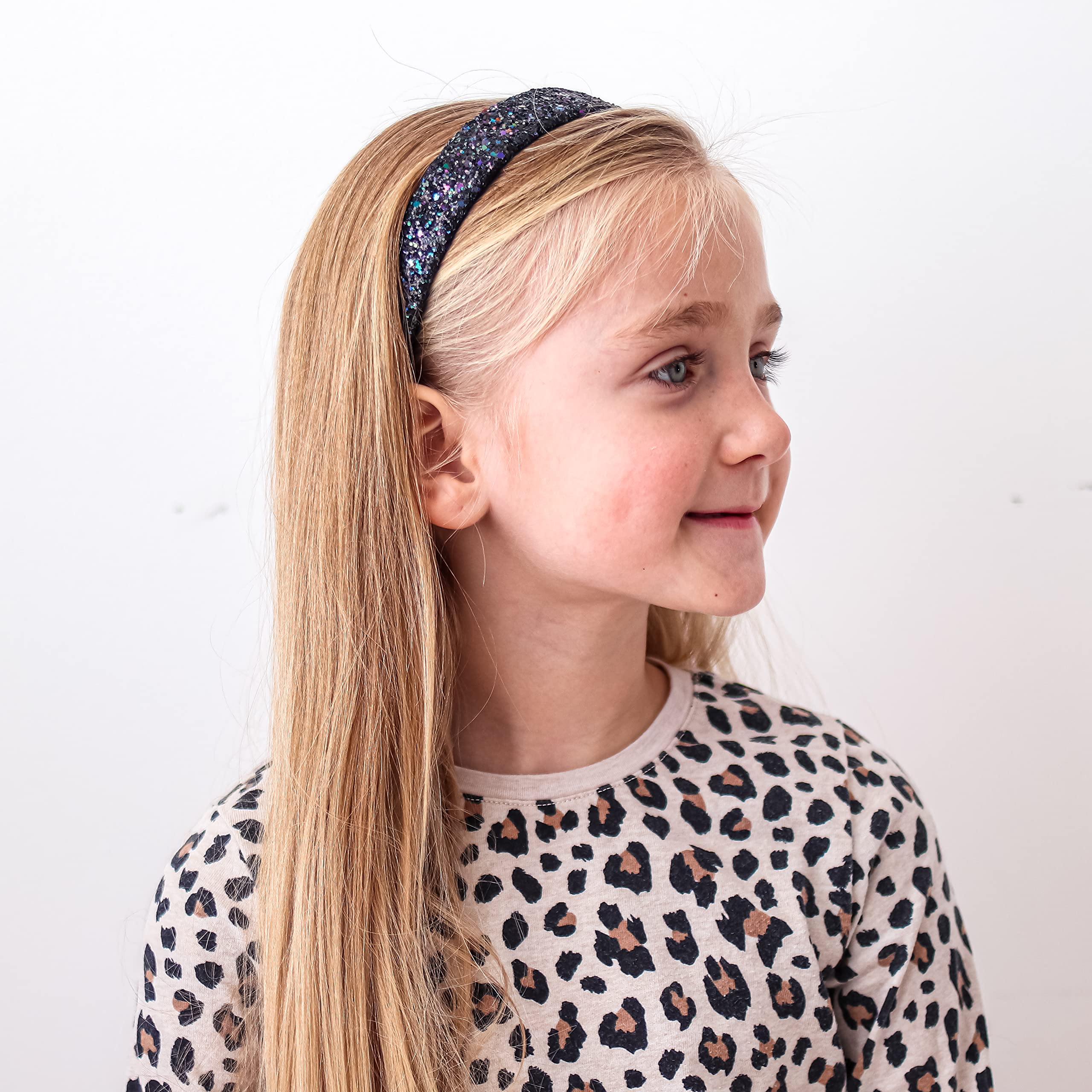 Sparkly Glitter Headbands for Girls - No Shed Wide Hair Bands for Kids & Toddlers | Cute Alice Hair Accessories for Easter, Parties & Daily Wear (Black)