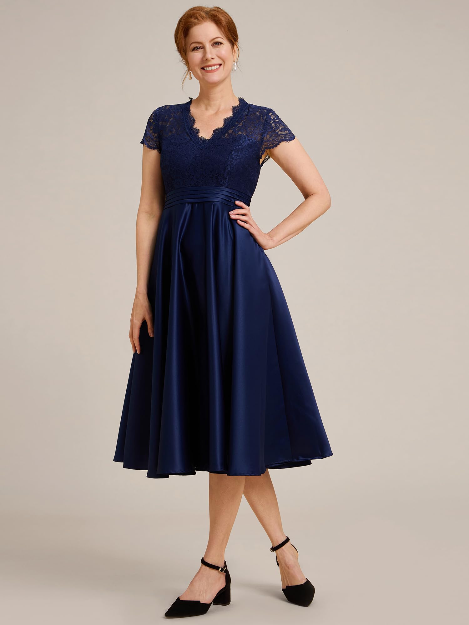 Ever-Pretty Women's A-Line Lace V-Neck See-Through Pleated Cocktail Dress for Wedding, Party & Special Occasions - Elegant Formal Gown for Bridal Shower, Evening Events and Prom