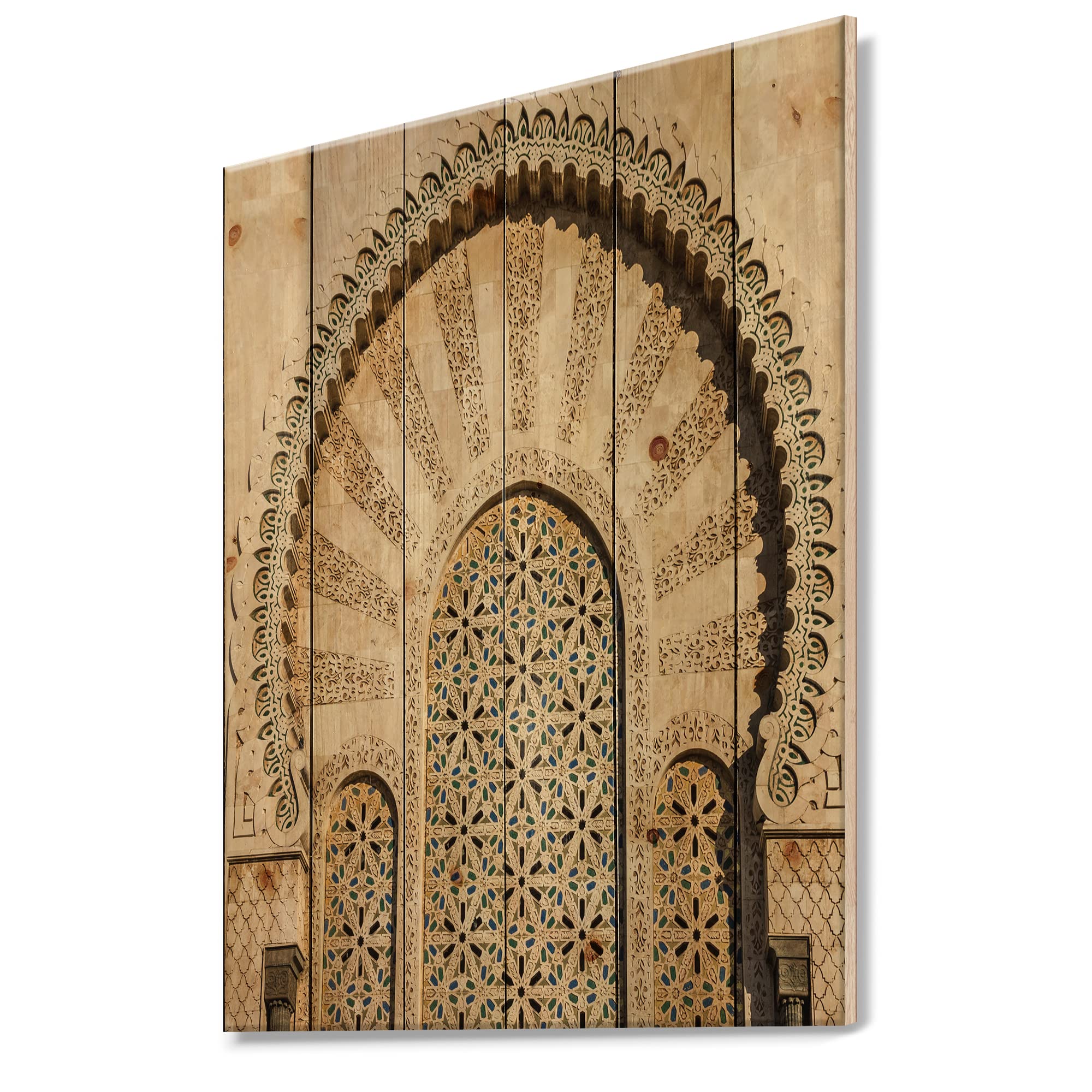 DesignQ Traditional Moroccan Mosque Door Wood Wall Decor - Handcrafted Yellow Wood Wall Art, Large Abstract Wood Panels on Natural Pine - Perfect for Boho Home Decor, Living Room Accent & Cultural Wall Art Display