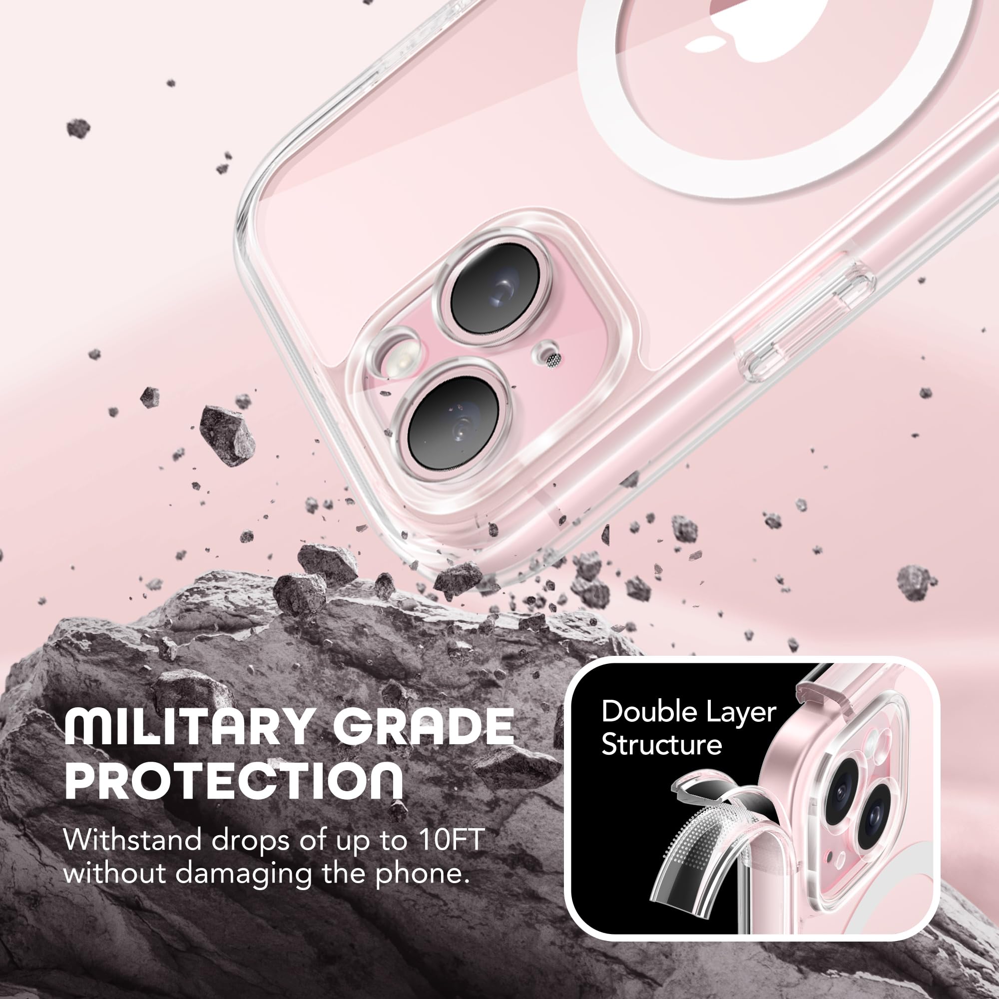 Magnetic iPhone 15 Plus Case with Magsafe Compatibility - Dustproof Design, Built-in Privacy Screen Protector, 9H Tempered Glass & Upgraded Camera Protection - Clear Protective Cover for Work, Travel & Daily Use