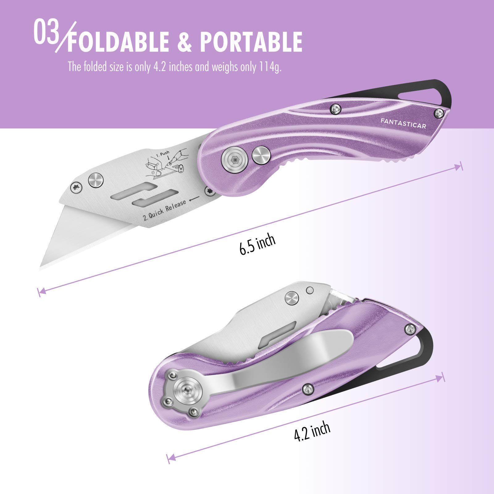 FantastiCAR Purple Utility Knife Box Cutter with 5 Extra Blades & Multifunctional Pliers Set - Stainless Steel Heavy Duty Tool for Home, Office, Warehouse & DIY Projects | Gift Ready Packaging