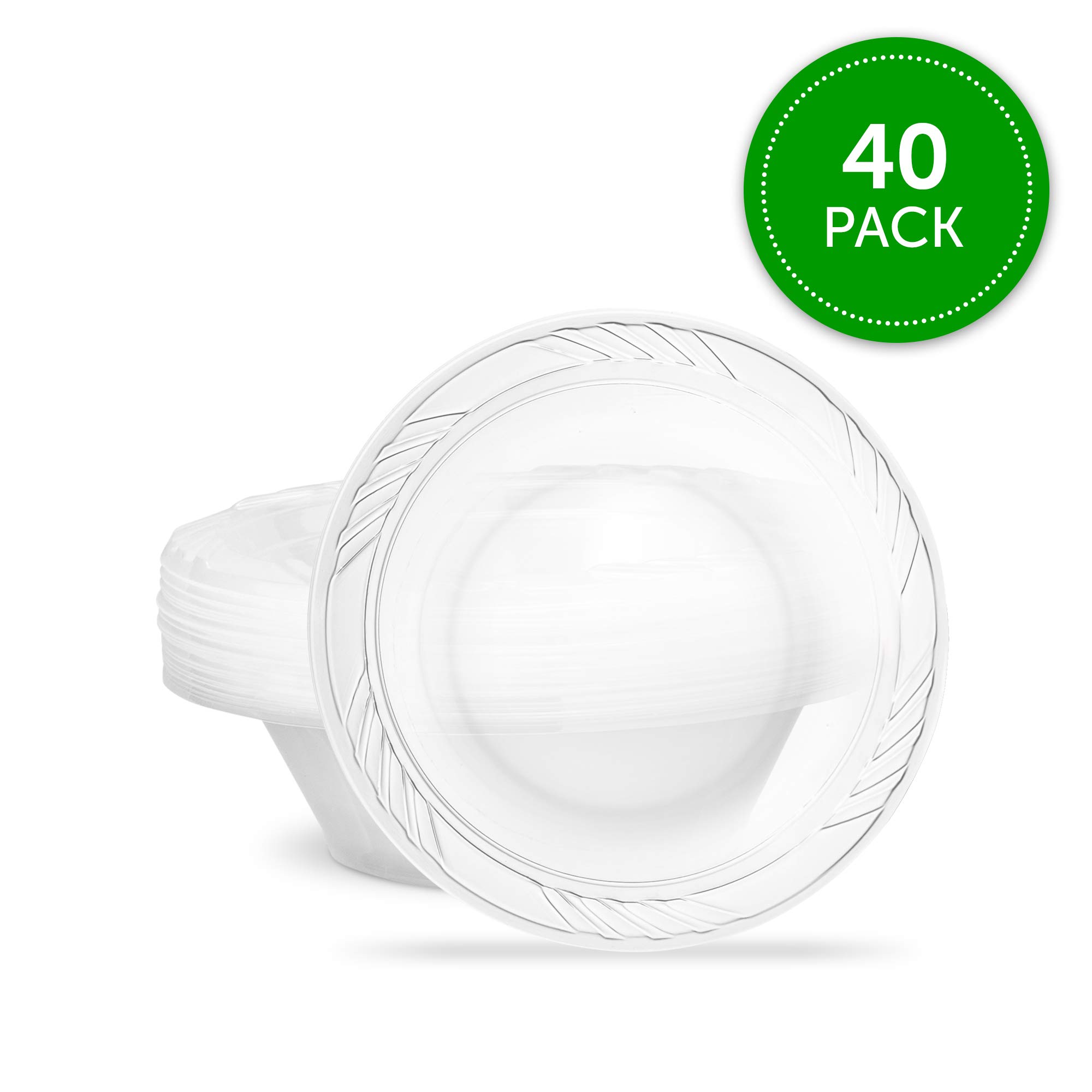 PLASTICPRO 12oz Clear Disposable Plastic Bowls - 40 Pack for Party, Soup, Salad & Desserts | BPA-Free, Durable & Microwave Safe