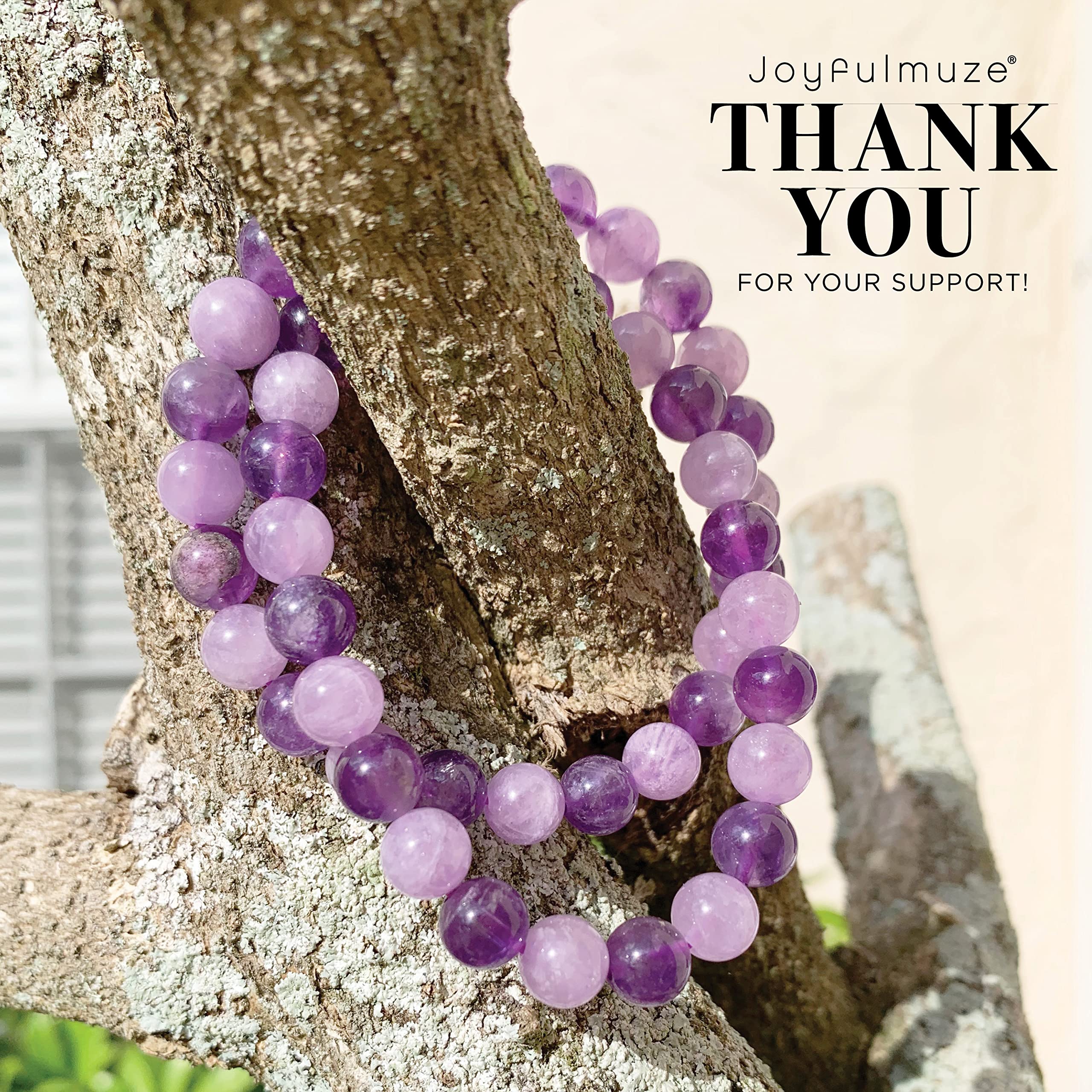 Handmade Stretch Bracelets with Natural Gemstones - Amethyst, Citrine, Rose Quartz, Crystal Quartz, Moonstone, Peridot & Tiger Eye | Adjustable Beaded Bracelet for Women & Men | Perfect for Yoga, Meditation, Gifts & Everyday Wear (Dark + Light Amethyst)